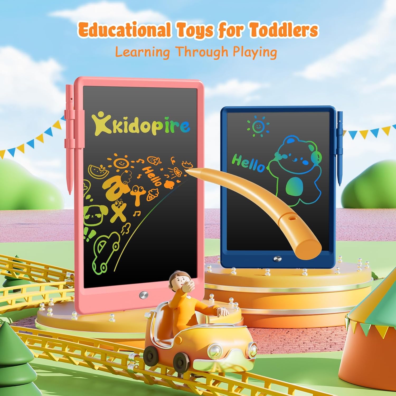 Paquete de 2 tabletas de escritura LCD para niños de 10 pulgadas, tableta de dibujo colorida para niños, juguete educativo para niños de 2 a 4 5 6