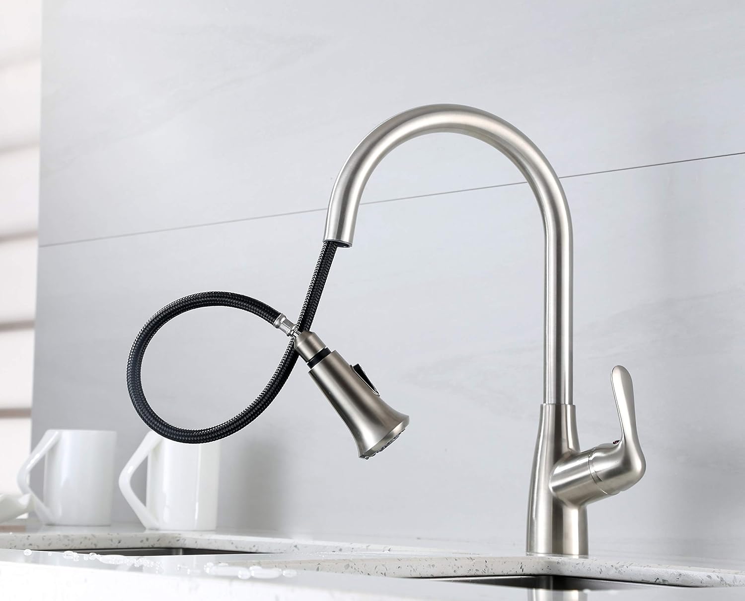 Llave de fregadero la cocina de una sola asa desplegable, F-058-SS