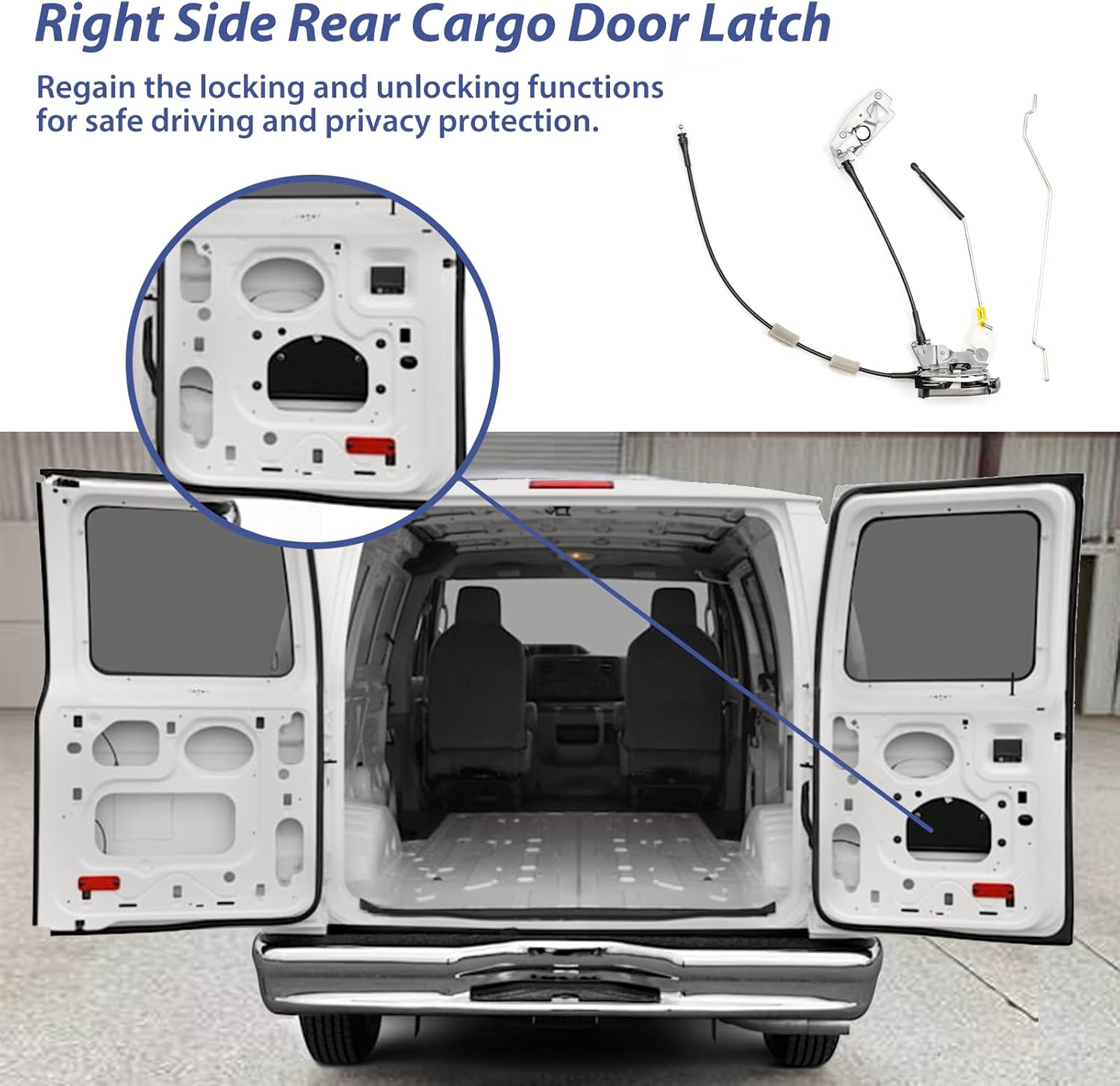 Pestillo de puerta para Ford E150 E250 E350, pestillo de puerta trasera derecha con cable y varilla para reparación de camiones Ford, OE
