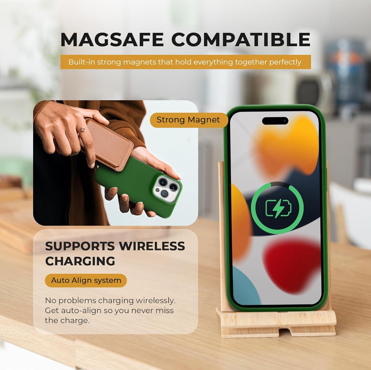 MOTIVE Funda de silicona para iPhone 15 Pro Max, funda delgada de silicona líquida para iPhone 15 Pro Max, (compatible con MagSafe), a prueba de