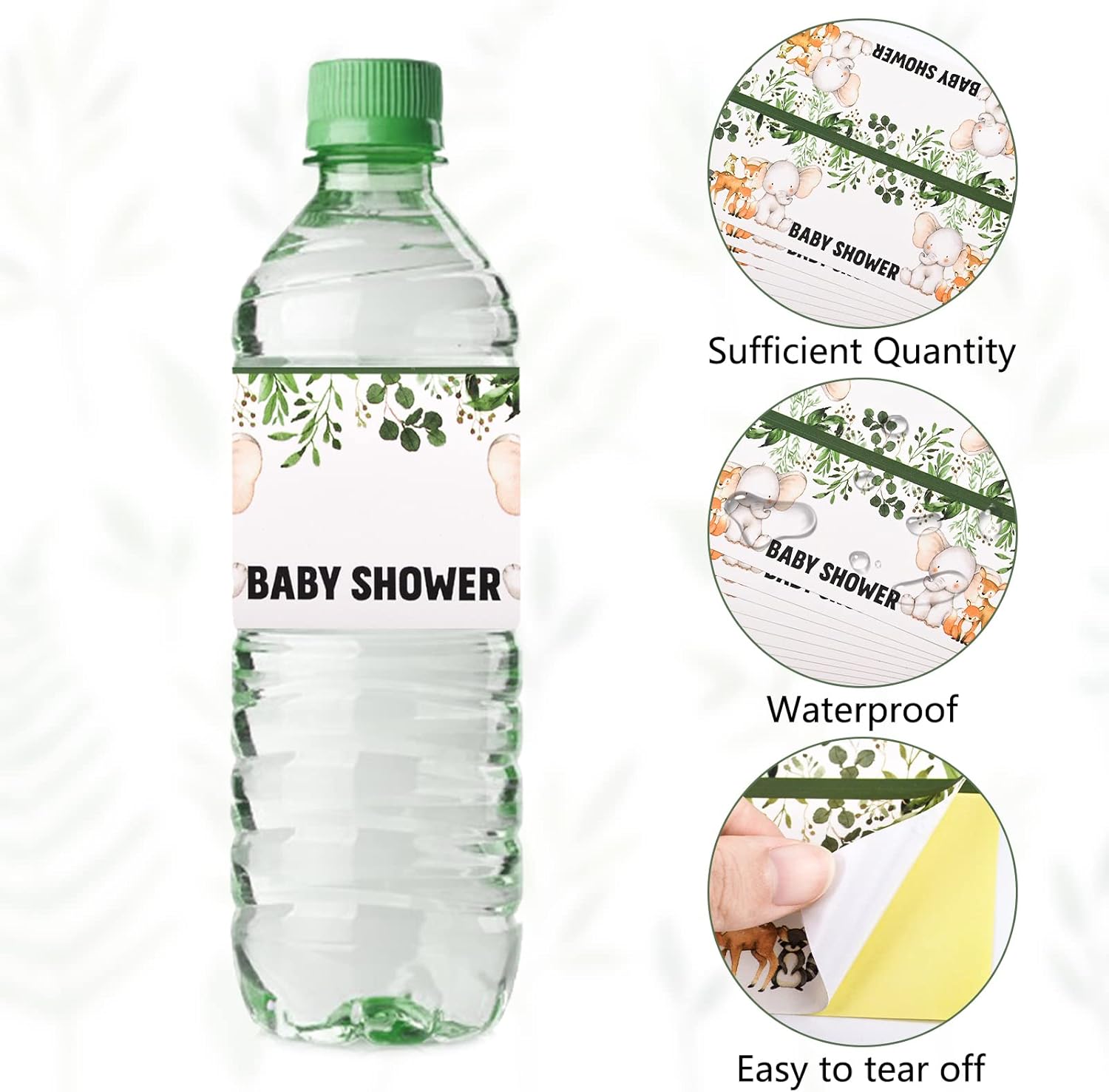 48 etiquetas para botellas de agua de animales de la selva, envolturas para botellas de agua para baby shower, calcomanías impermeables para