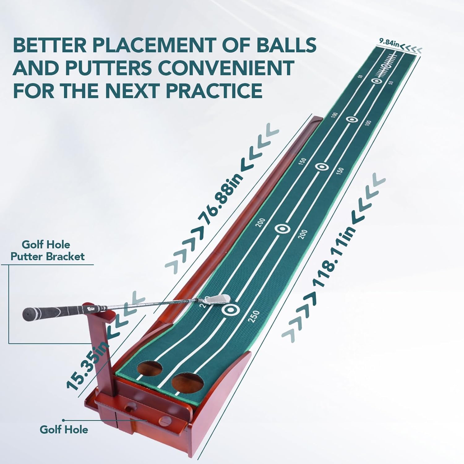 GOLVKI Putting Matt de golf para interiores y exteriores, verde con retorno de pelota y entrenamiento de 2 tamaños de agujero, equipo de