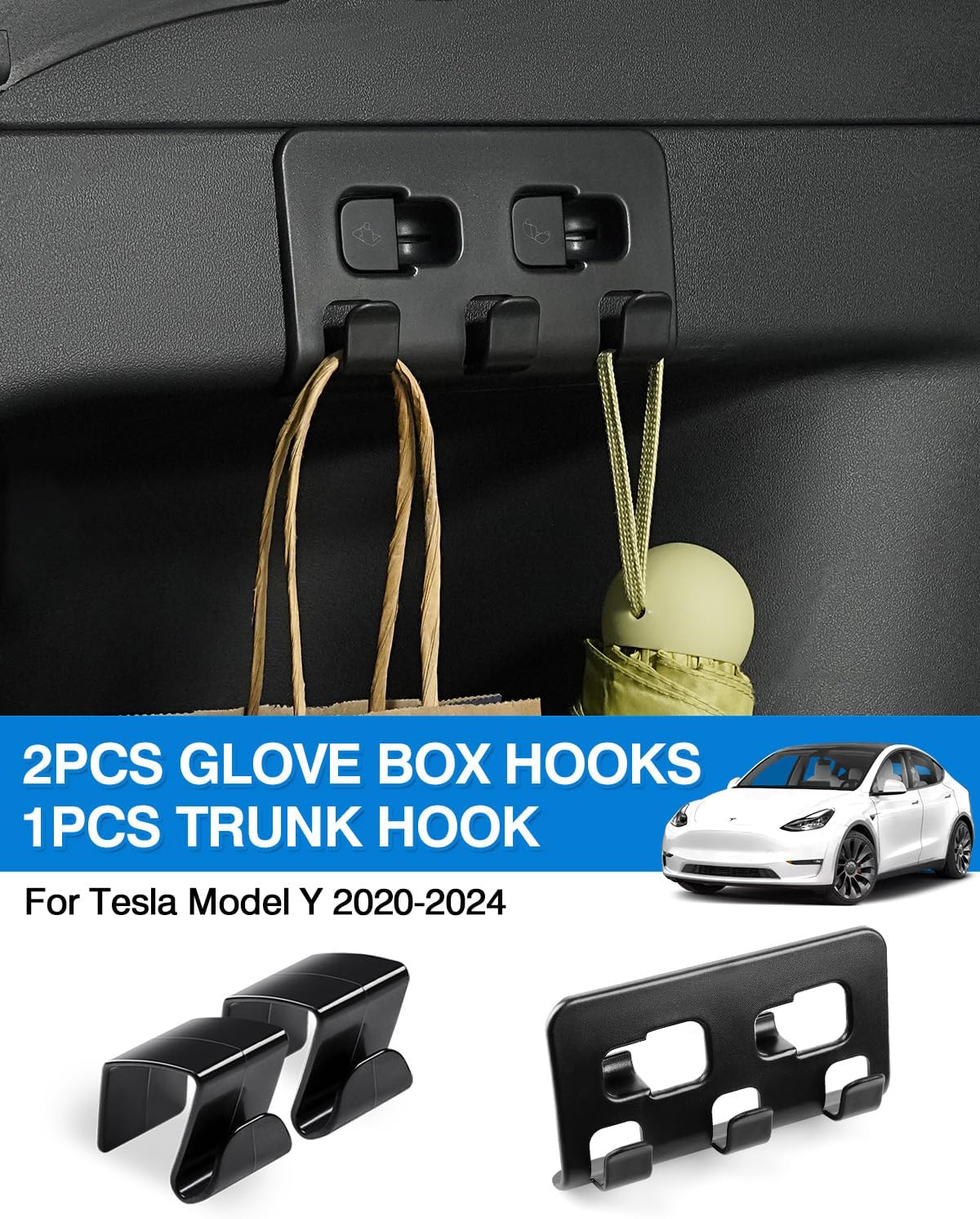 Ajuste personalizado para ganchos de guantera y gancho para maletero 2020 2021 2022 2023 Tesla Modelo Y Modelo 3, accesorios para bolsa de compras,