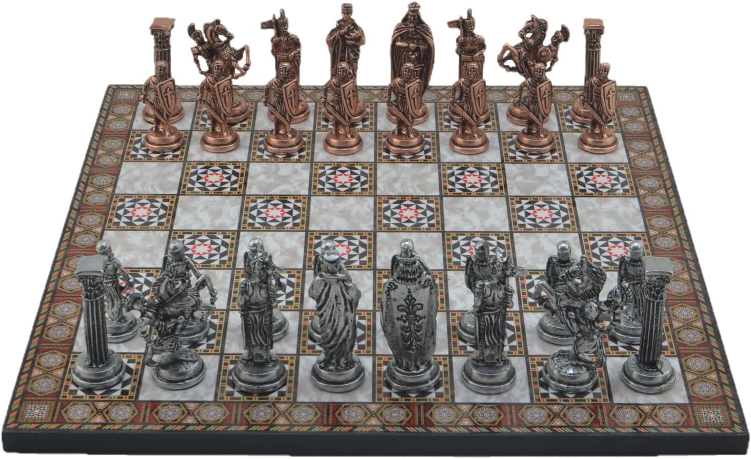 Juego de ajedrez de metal para adultos, cobre antiguo del ejército británico real, piezas hechas a mano y diferentes diseños, tablero de ajedrez de