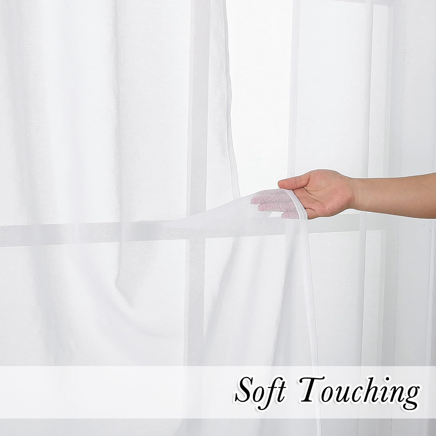 Lecloud Doris – Cortinas traslúcidas blancas de 36 pulgadas, 2 piezas, cortinas clásicas de lino sintético transpirable para sala de estar, cortinas