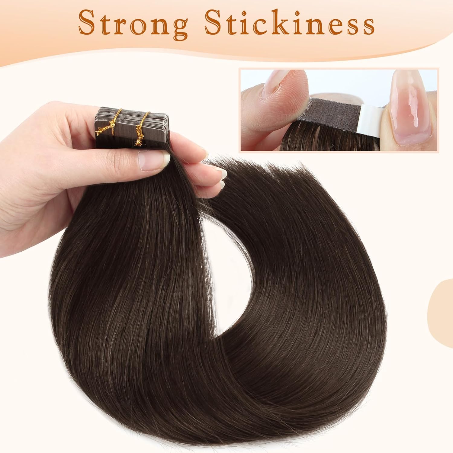 YMEYME Extensiones de cabello humano con cinta, color marrón oscuro, cabello humano real, 2 extensiones de trama de piel lacio, sin costuras, 0