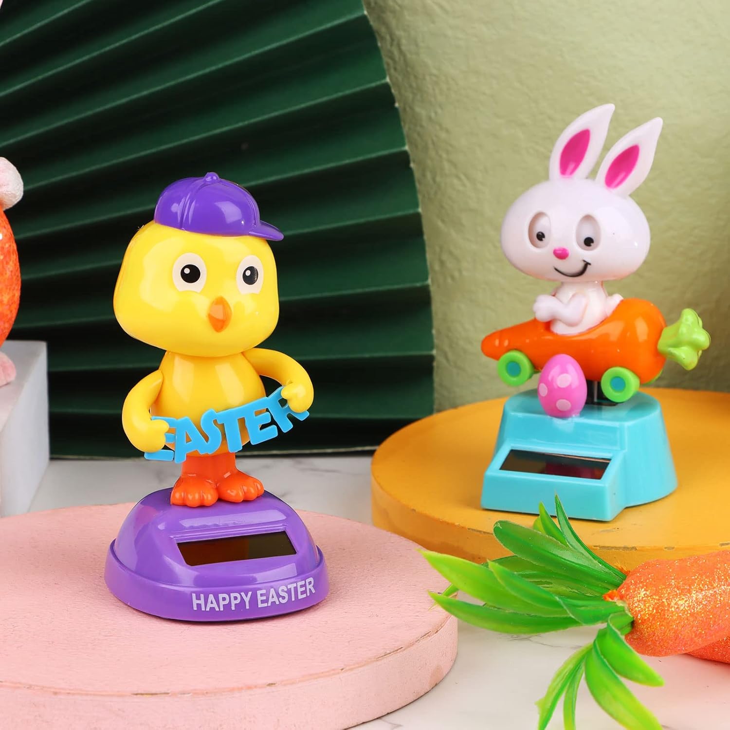 Paquete de 4 juguetes de baile de conejo de Pascua, juguetes de baile con energía solar, conejito de coche, muñeca bailarina, linda figura de