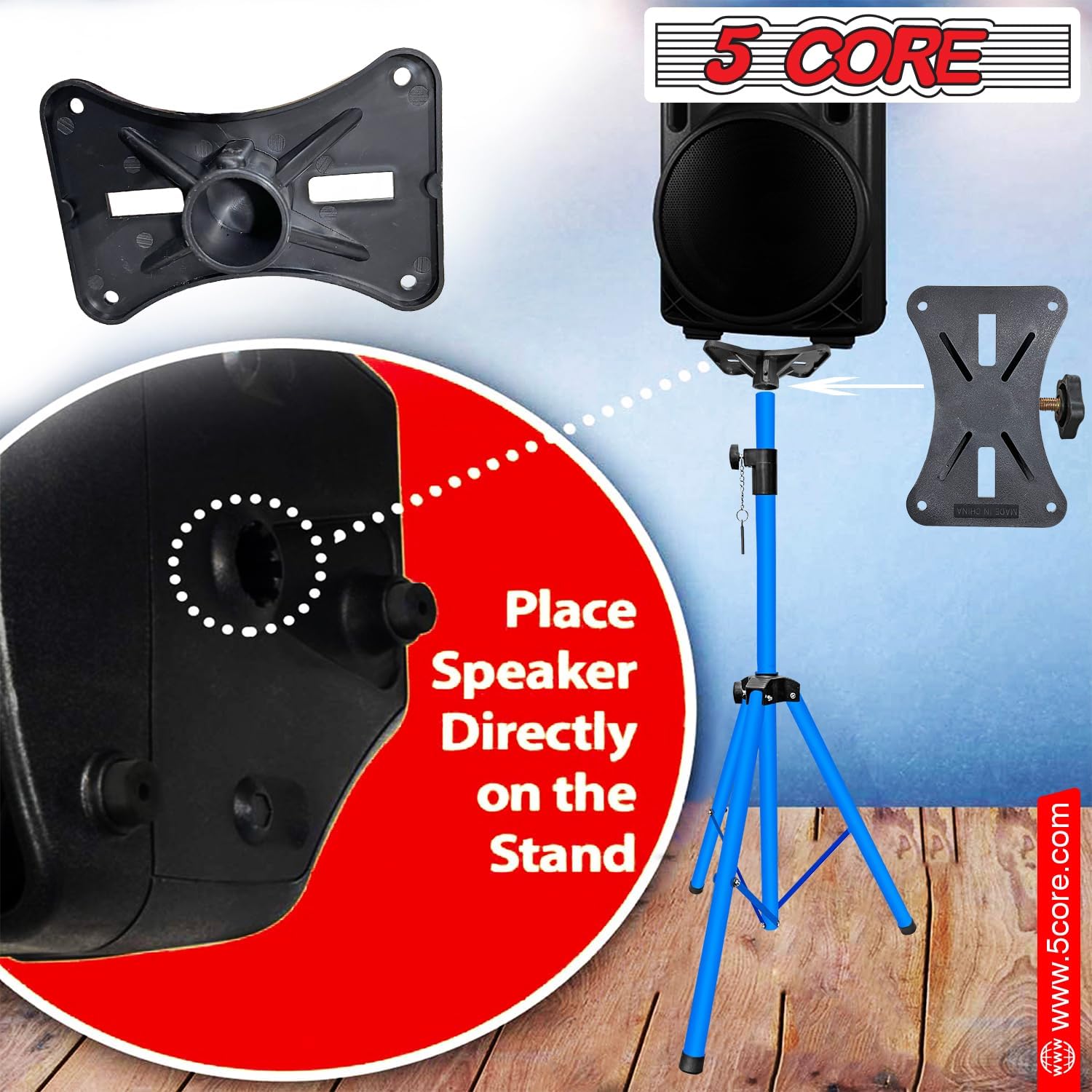 5 Core Soportes para altavoces, color azul cielo, resistente, altura ajustable, de 40 a 72 pulgadas, trípode PA para altavoces grandes, soporte de