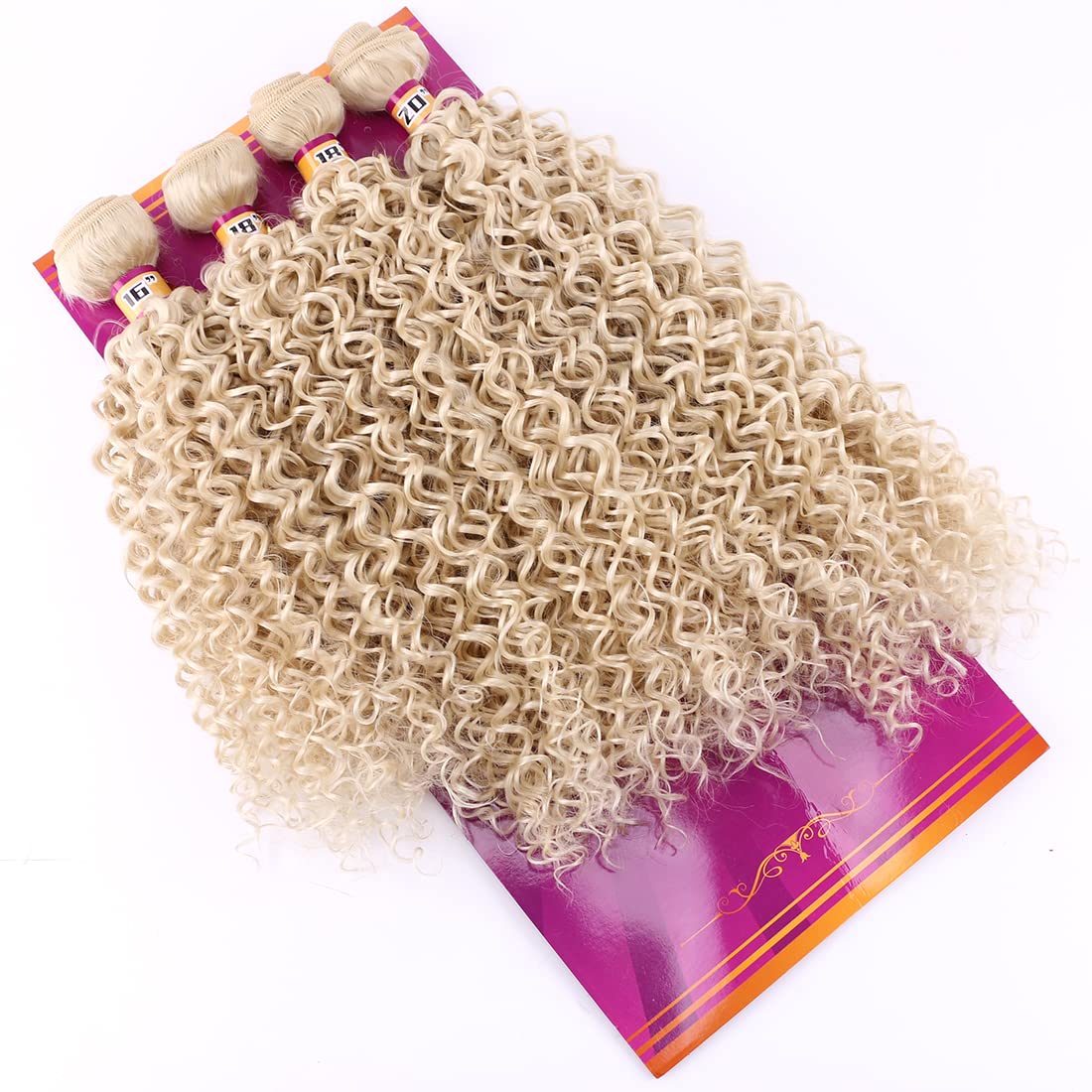 Cabello sintético rubio armadura rizado paquetes de cabello rizado 16 18 18 20 pulgadas 4 paquetes color 613 Jerry Curl extensiones de trama de pelo