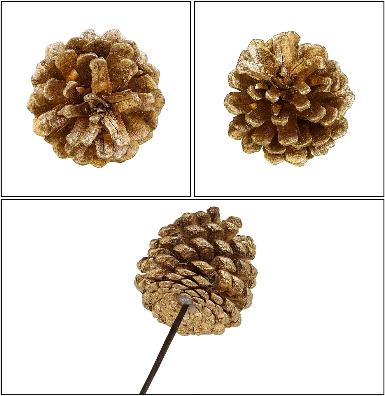 Winlyn 20 púas de cono de pino dorado, adornos de Navidad, piñas florales, tallos decorativos de piña natural con alambre de 6.9 pulgadas de alto