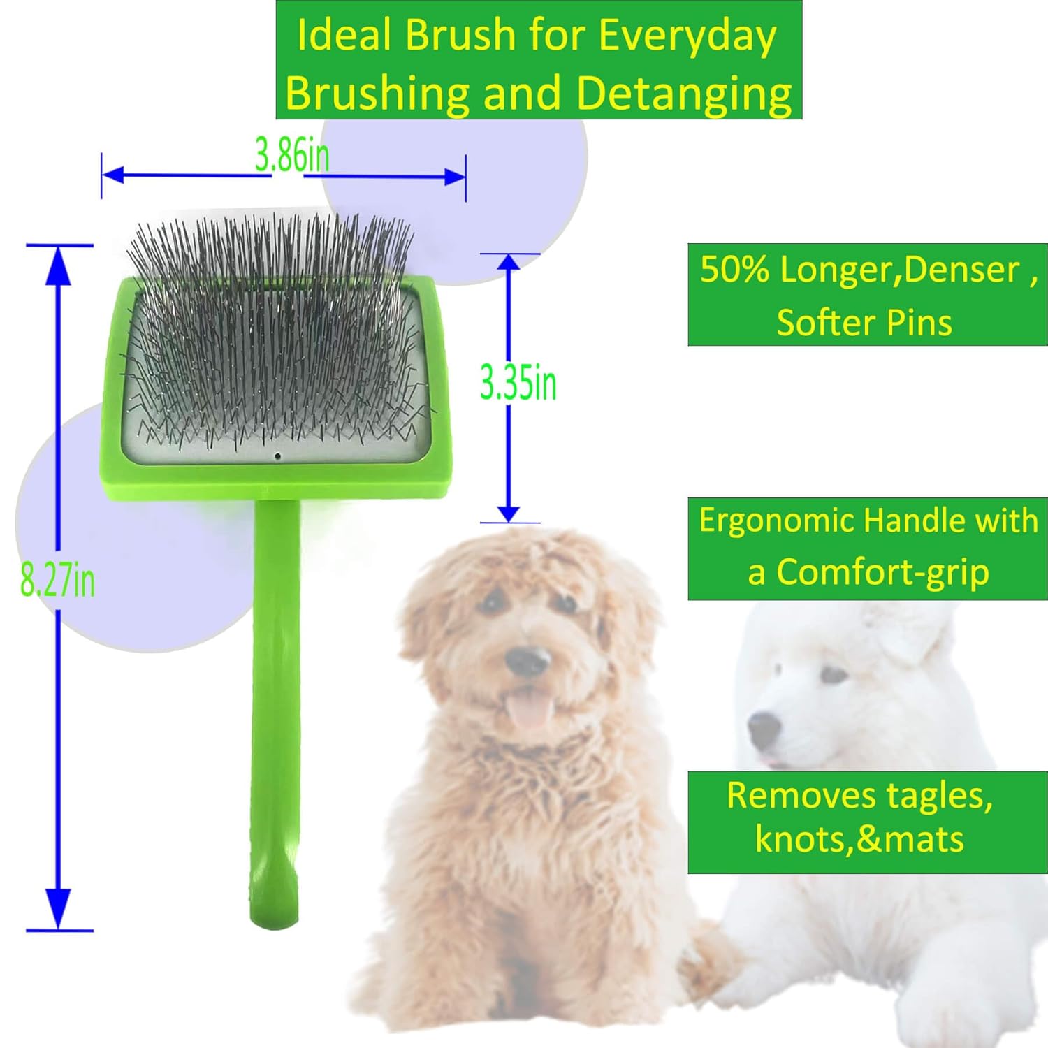 Cepillo para perros de pelo largo, caniches, garabatos dorados, cepillo para perros grandes, cepillo de alambre para aseo de mascotas y deshedding