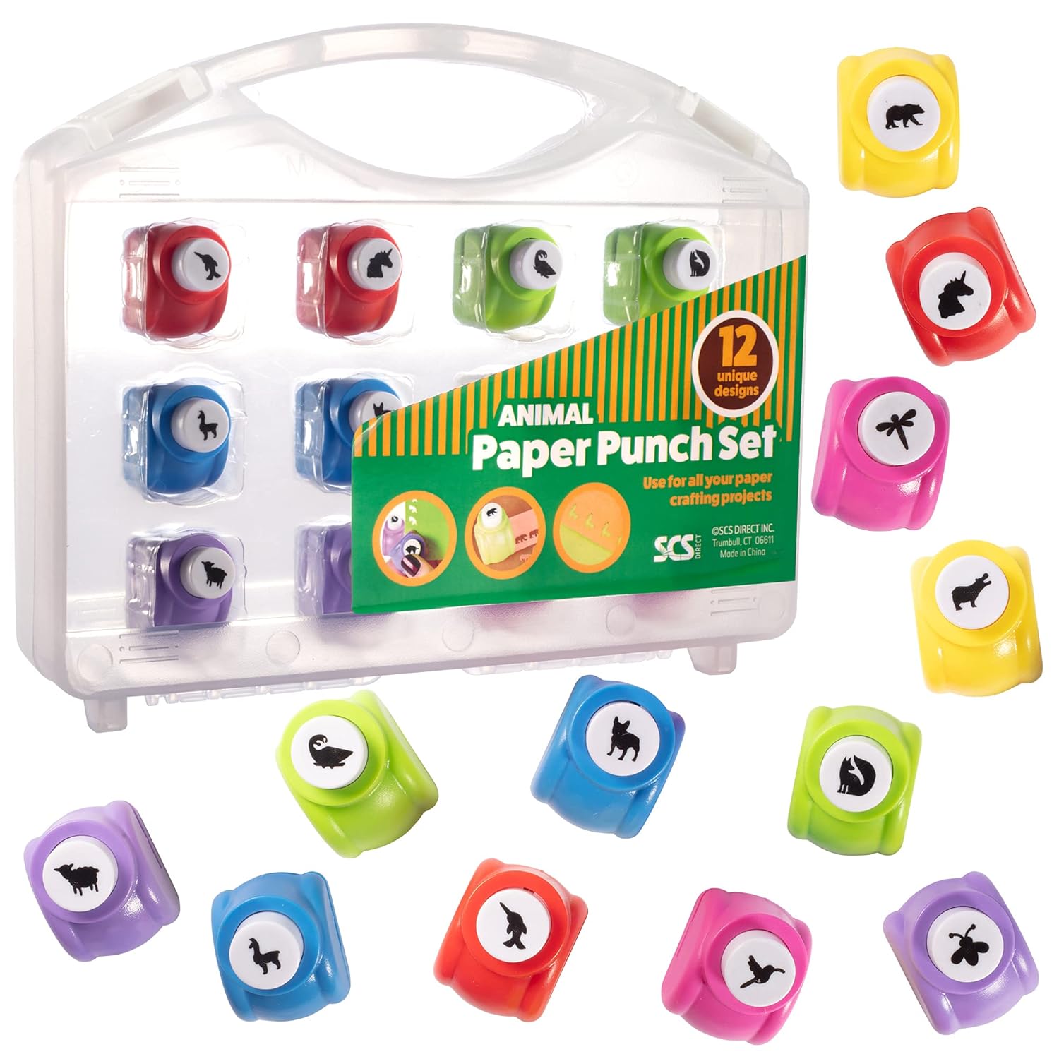 Punchers de papel para álbumes de recortes, 12 perforadores únicos de agujeros de animales, kit de suministros para álbumes de recortes y
