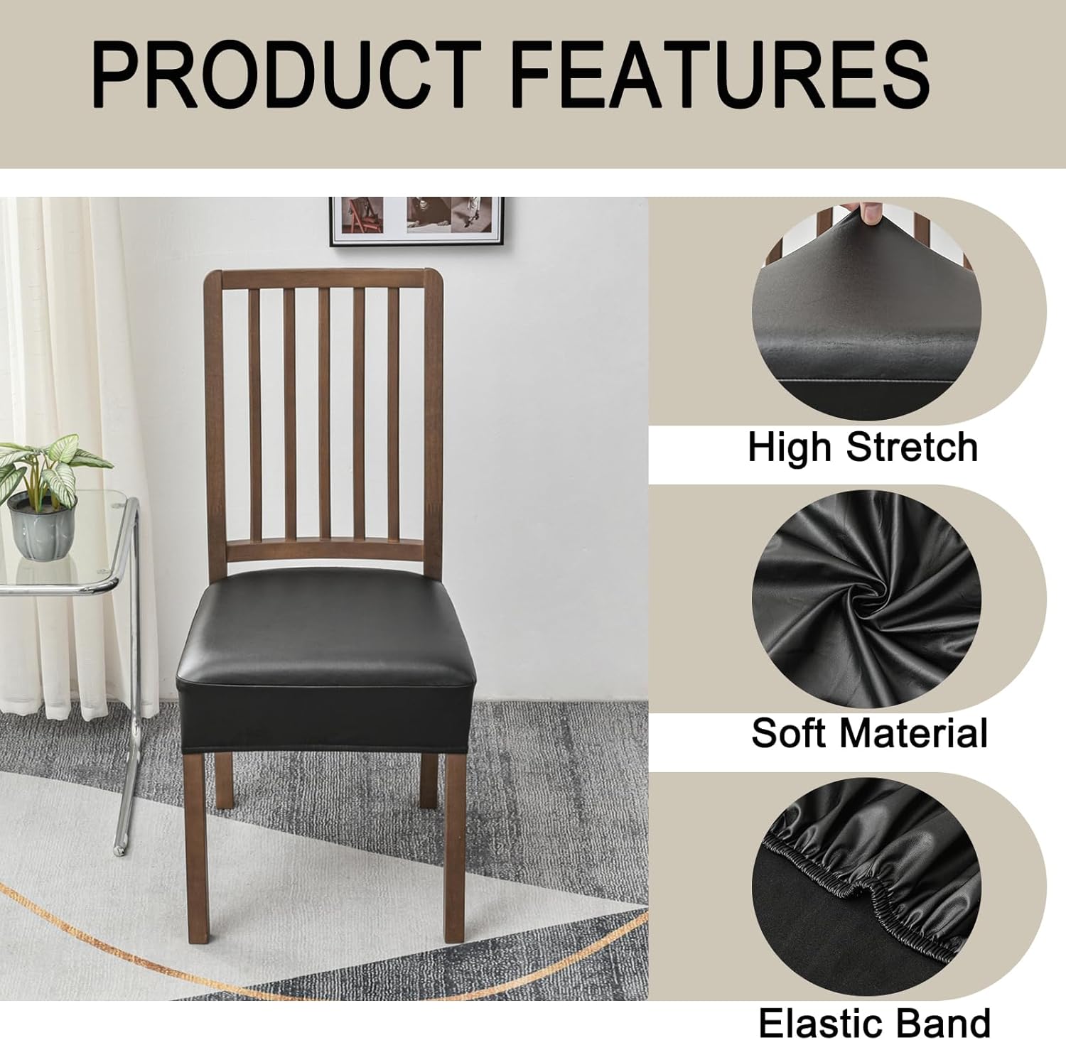 HAOYONG Funda de asiento impermeable para sillas de comedor, 2 piezas de piel sintética, lavable, protector de asiento suave y elástico para sillas