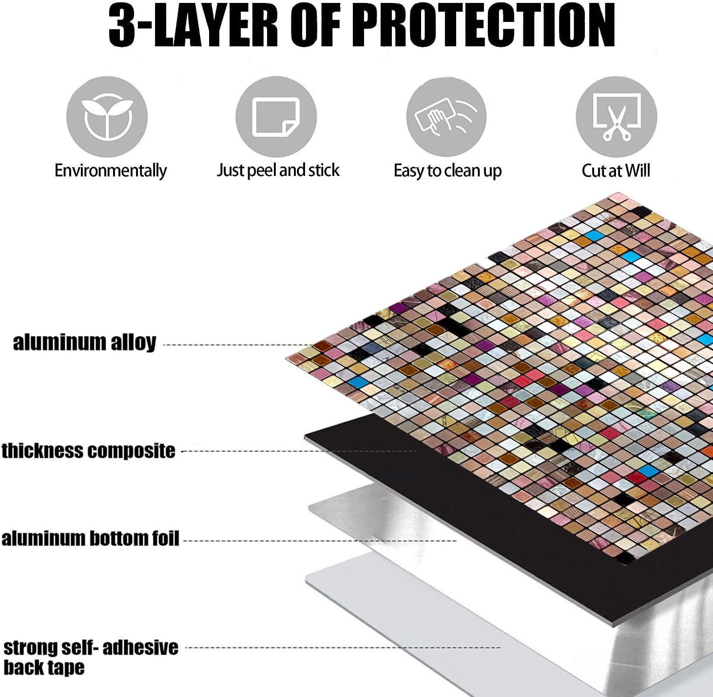 XUANINY Azulejos de protección contra salpicaduras para cocina, baño, chimenea, mosaico de aluminio metálico autoadhesivo (11.81 x 11.81 pulgadas)