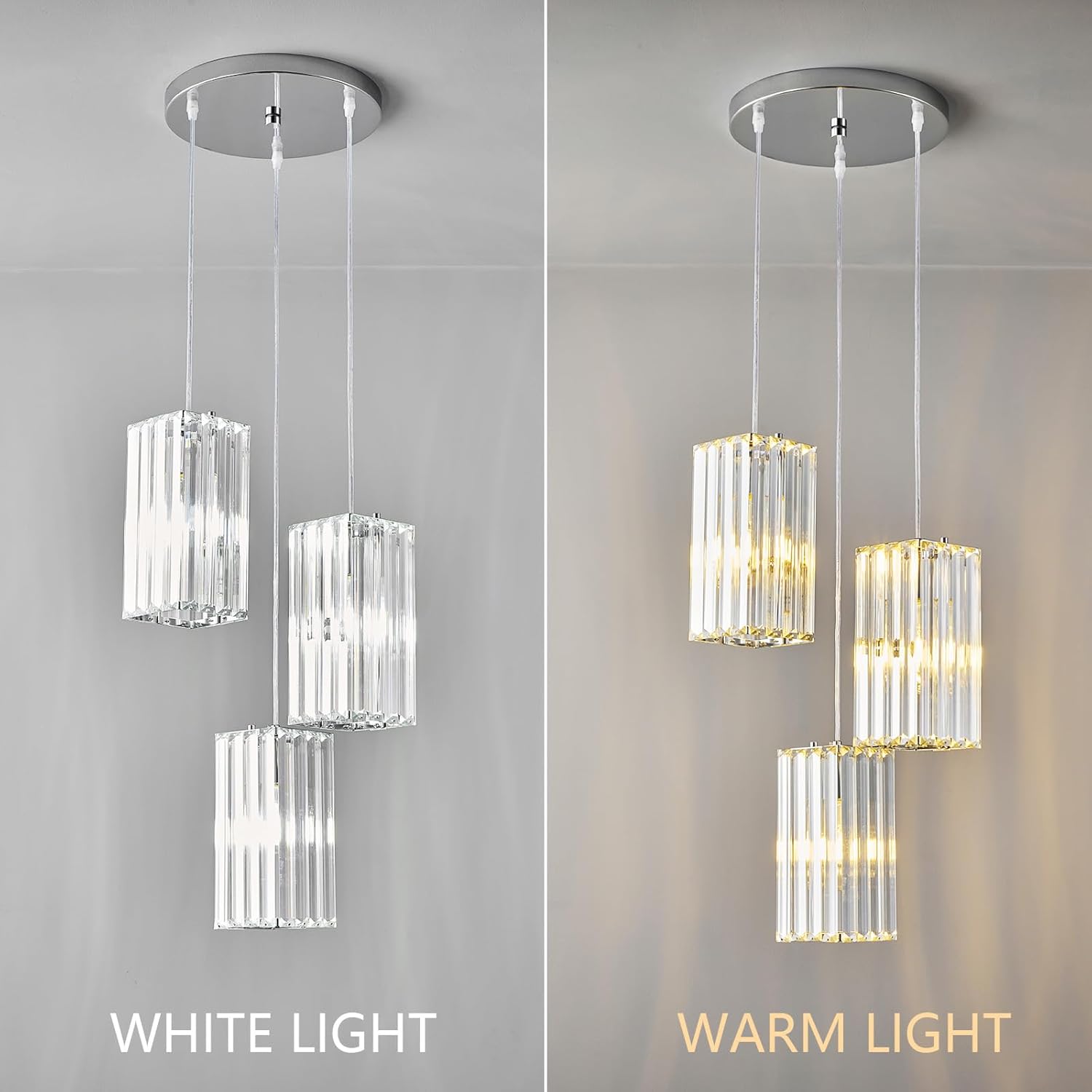 Lámpara colgante moderna cromada rectangular de iluminación colgante mini candelabros de cristal, lámpara colgante ajustable para cocina, isla,