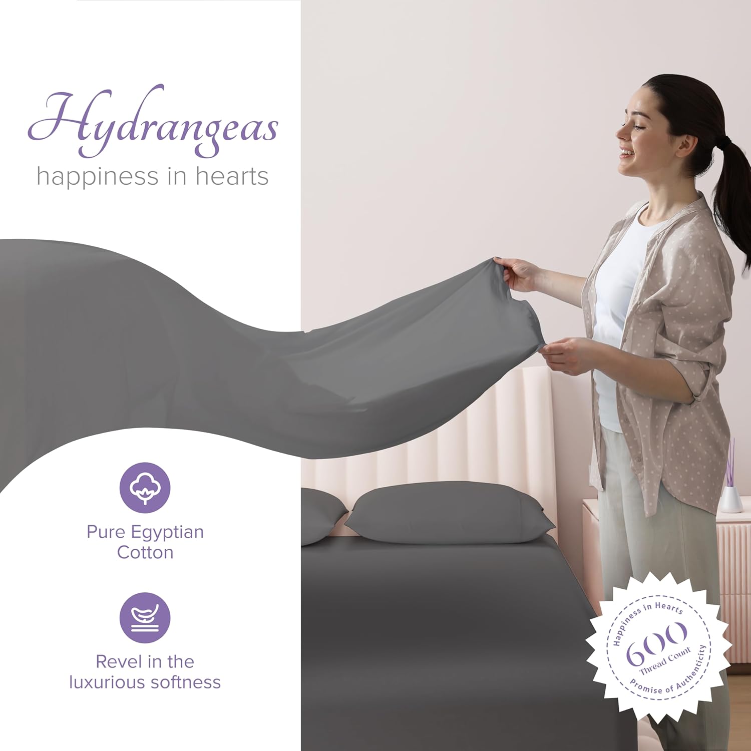 Carressa Linen – Juego de sábanas 100% algodón de 600 hilos