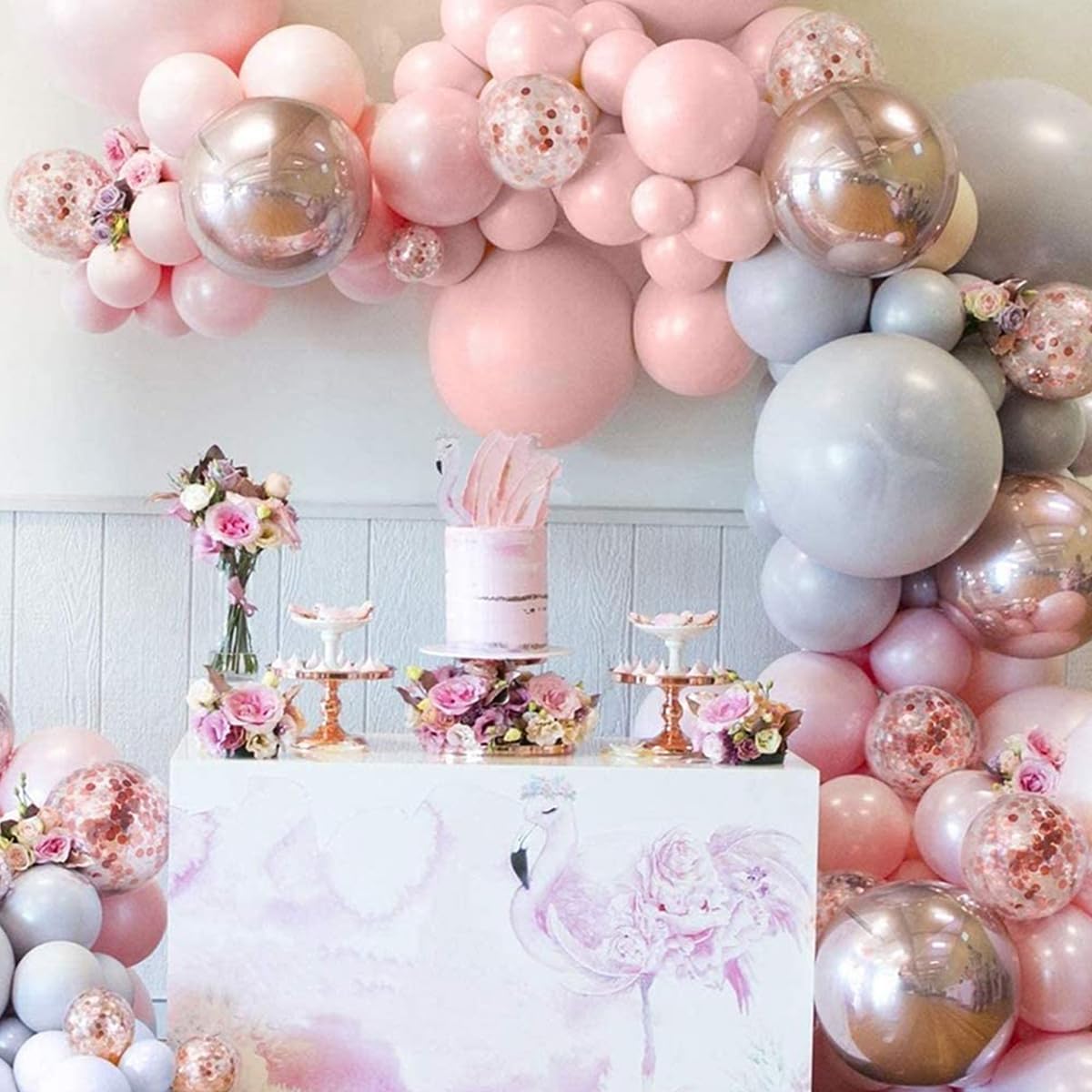 Kit de arco de guirnalda de globos de oro rosa, globos de confeti rosa dorado rosa para niñas, baby shower, boda, princesa, fiesta de San Valentín,