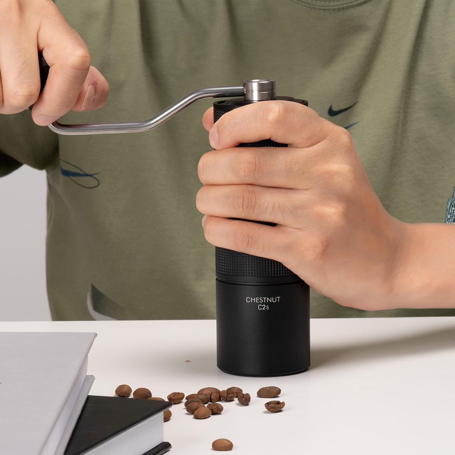 TIMEMORE Molinillo de café manual de acero inoxidable, molinillo de mano cónico para rebabas, castaño, C2S, capacidad de ajuste ajustable interna,