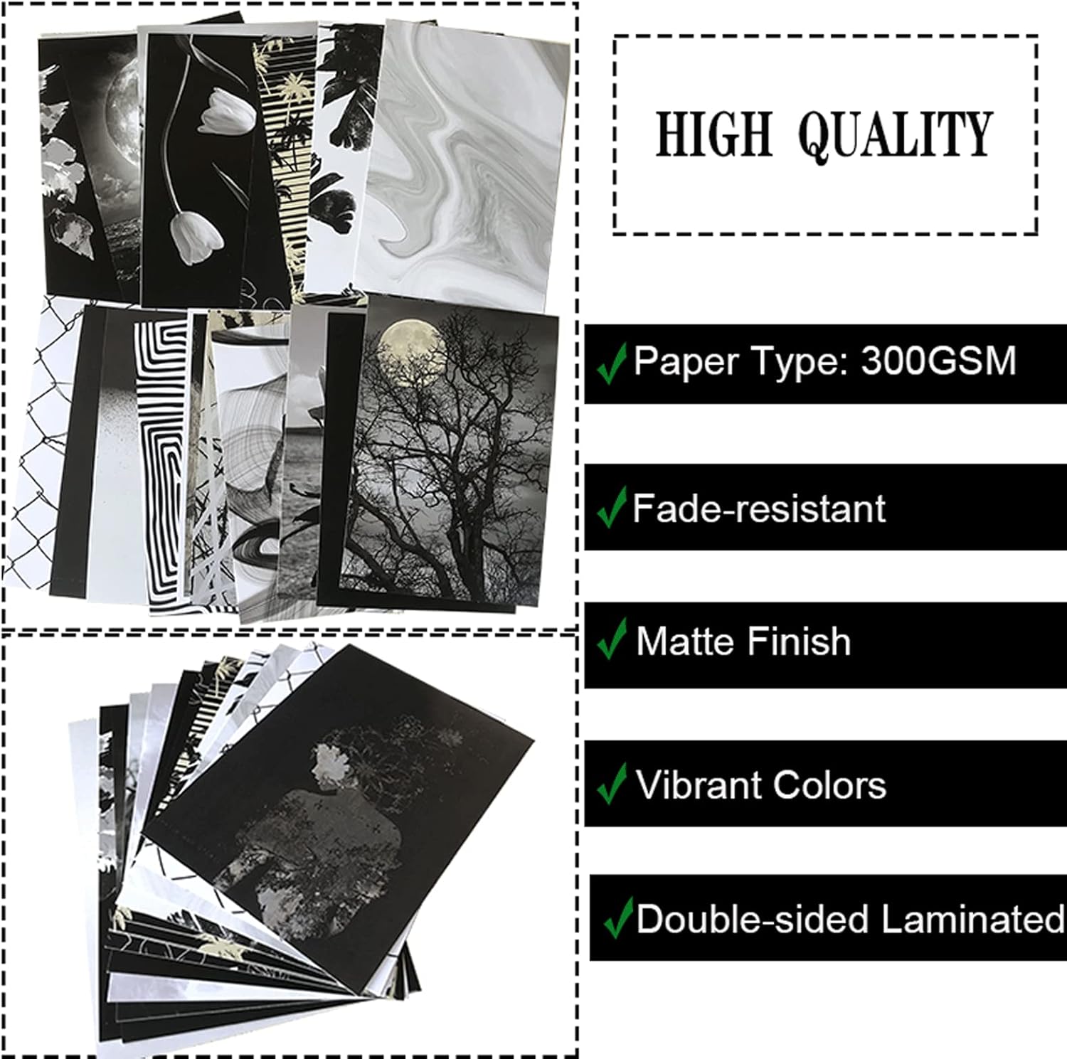 TUGCAY Kit de collage de pared en blanco y negro, 50 piezas de 4 x 6 pulgadas, imágenes en blanco y negro para decoración de pared, decoración