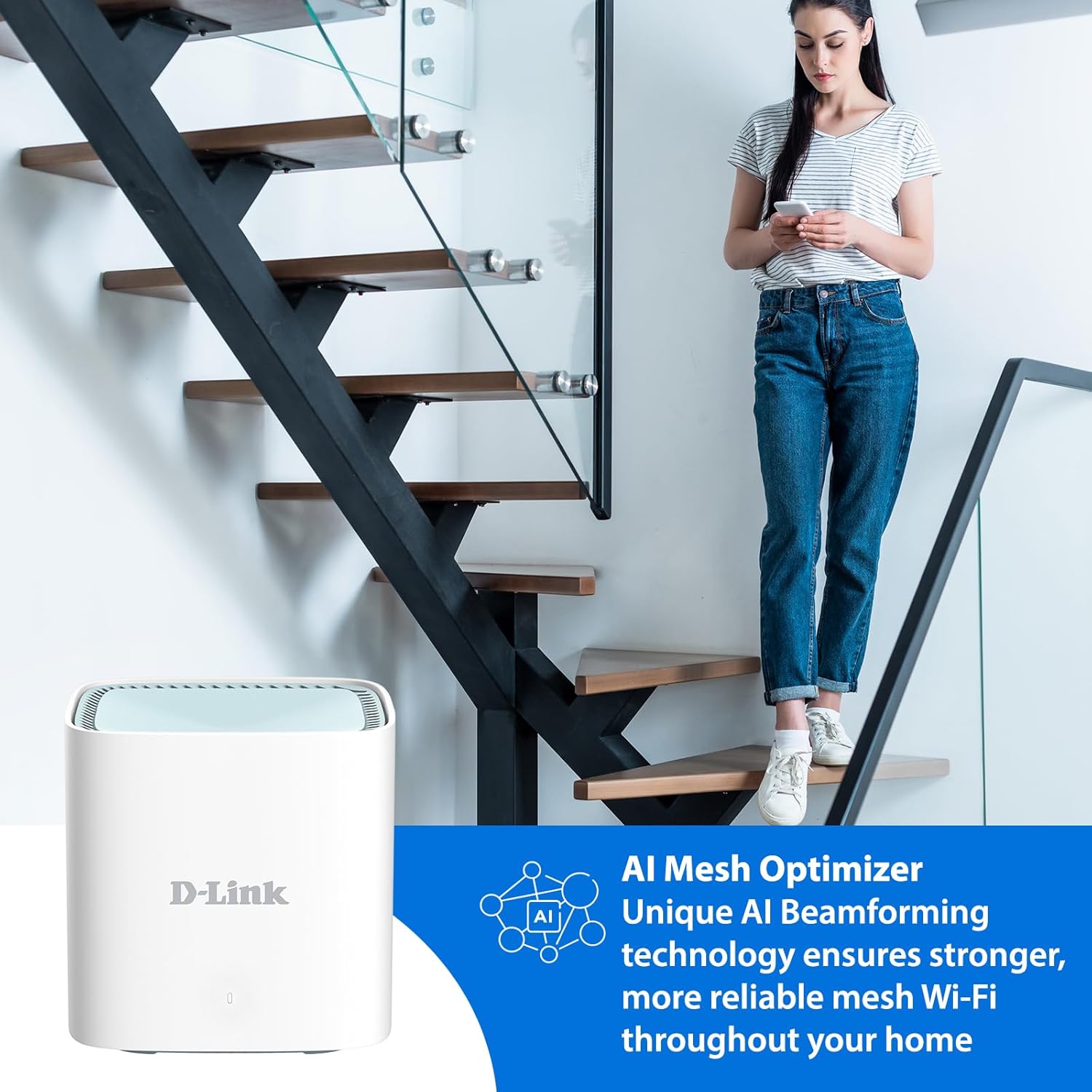 D-Link Sistema Mesh WiFi 6, AX1500 Ai Series 802.11AX Smart Home Dual Band Gigabit Gaming Red de Internet inalámbrica (M15) Blanco