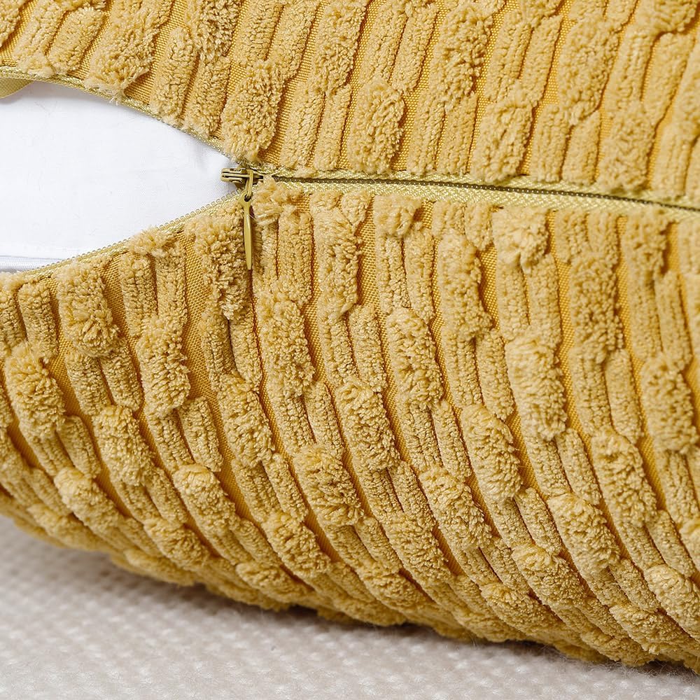MADIZZ Juego de 2 fundas de almohada de pana bohemia a rayas de 18 x 18 pulgadas, color amarillo, suave, decorativas, para dormitorio, sofá