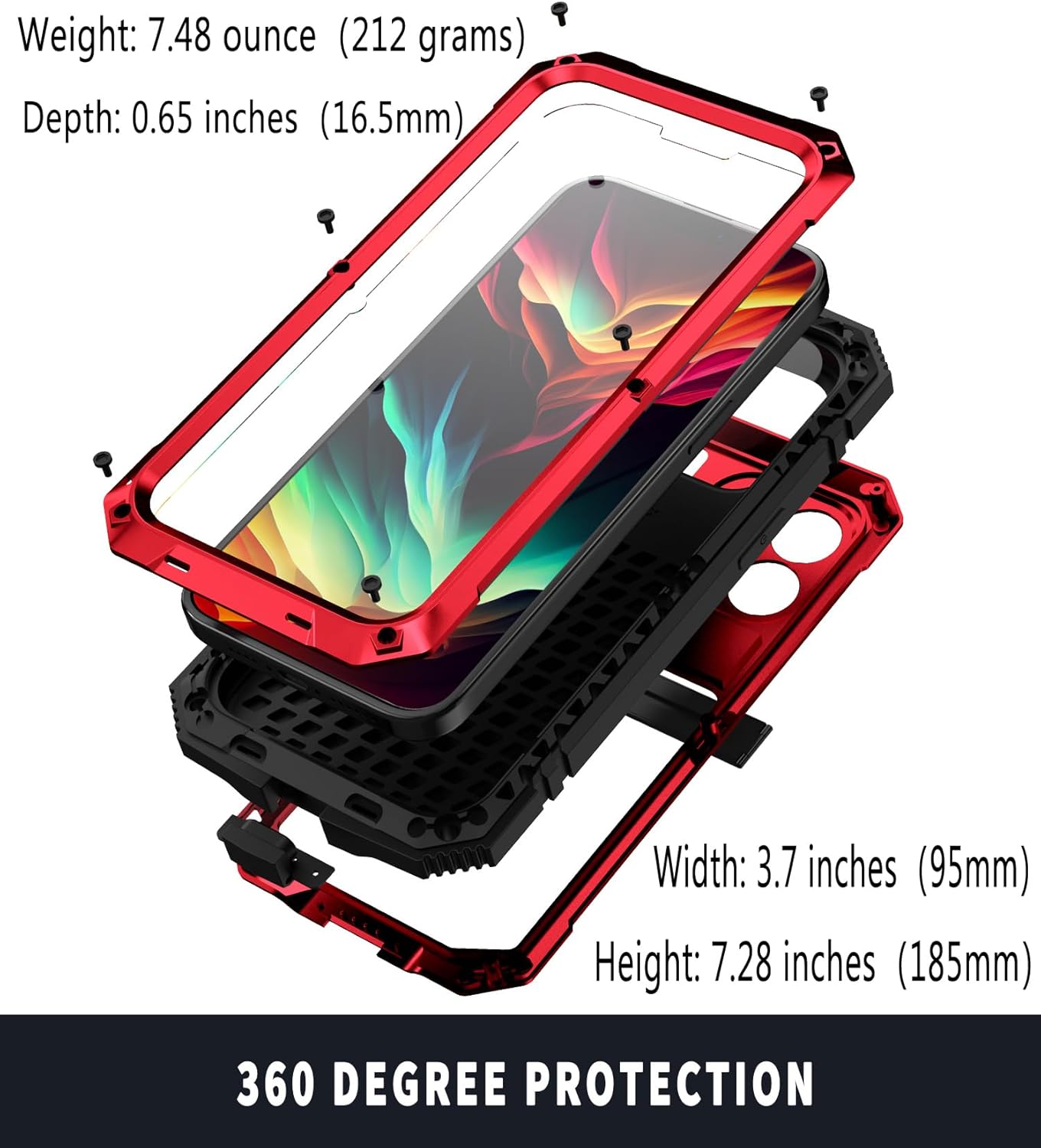 Funda para iPhone 15 Pro Max de cuerpo completo, protección resistente, aluminio resistente Stan de grado militar, metal de goma con pantalla
