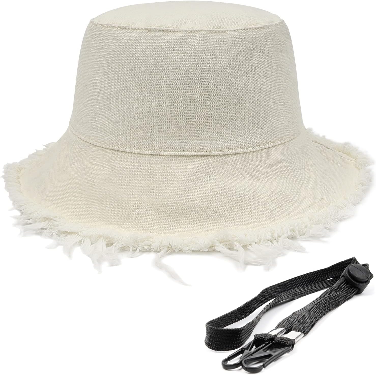 Zylioo Sombreros de pescador deshilachados XS-2XL, sombreros de pescador con borla y correa para la barbilla, sombrero de pesca con flecos de talla