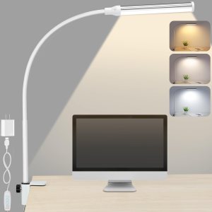 ShineTech Lámpara LED de escritorio para oficina en casa, luz de escritorio con abrazadera, 3 colores de brillo continuo ajustable cuello de cisne ShineTech Lámpara LED de escritorio para oficina en casa, luz de escritorio con abrazadera, 3 colores de brillo continuo ajustable cuello de cisne
