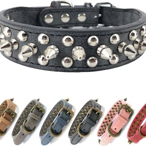 Collar de perro con tachuelas y tachuelas cromadas redondas antimordeduras (negro, XS) Collar de perro con tachuelas y tachuelas cromadas redondas antimordeduras (negro, XS)