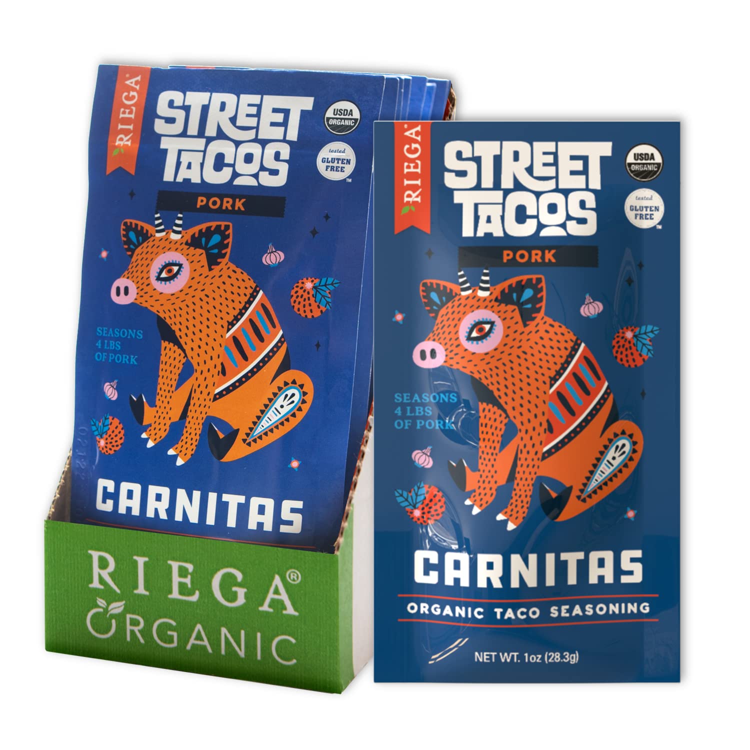 Riega Condimento orgánico para tacos de Carnitas Street, mezcla perfecta para auténticas carnitas de cerdo ralladas en olla de cocción lenta, 1 onza