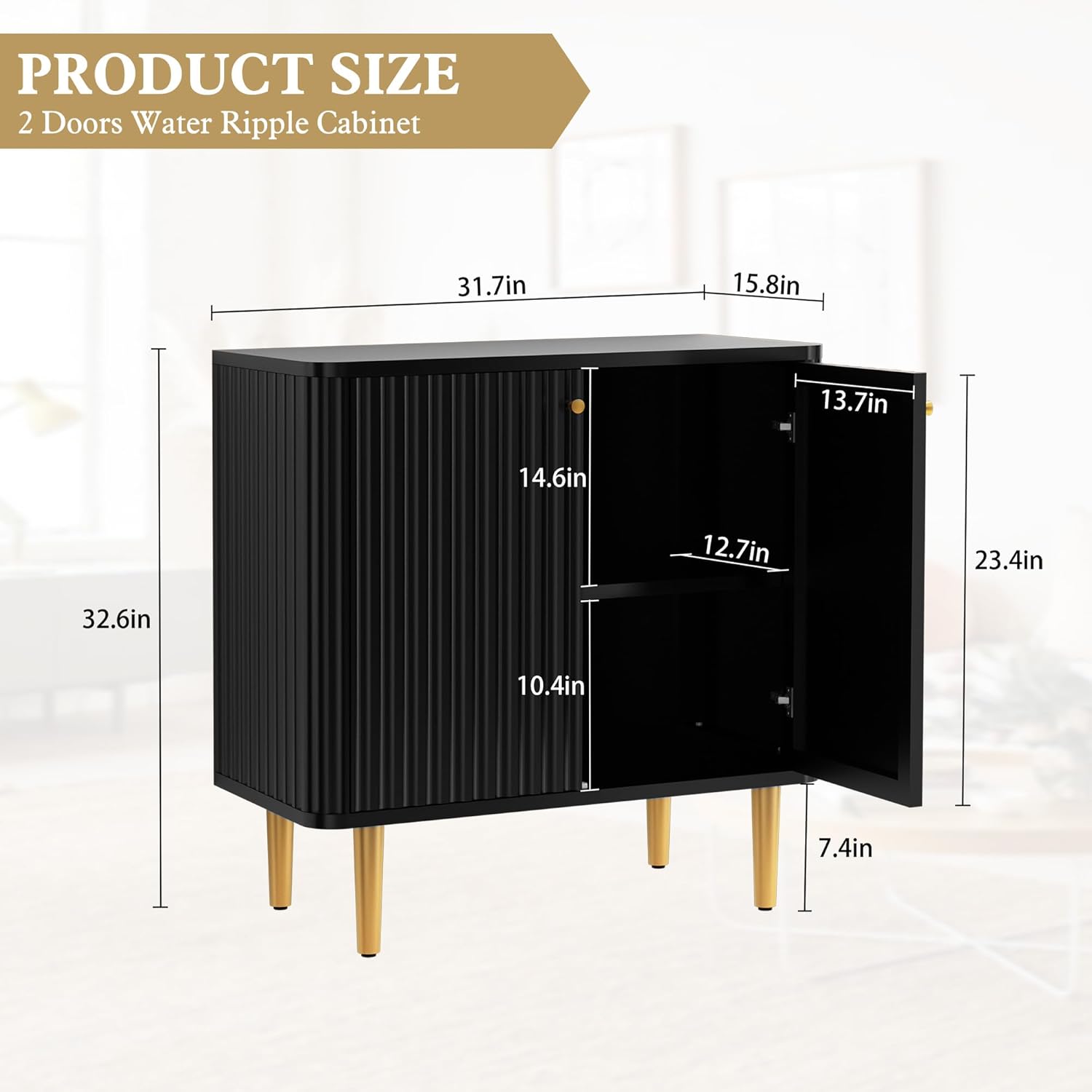 HLR Aparador de buffet con textura acanalada, gabinete de acento negro con puertas, armario de almacenamiento moderno de credenza para cocina, sala