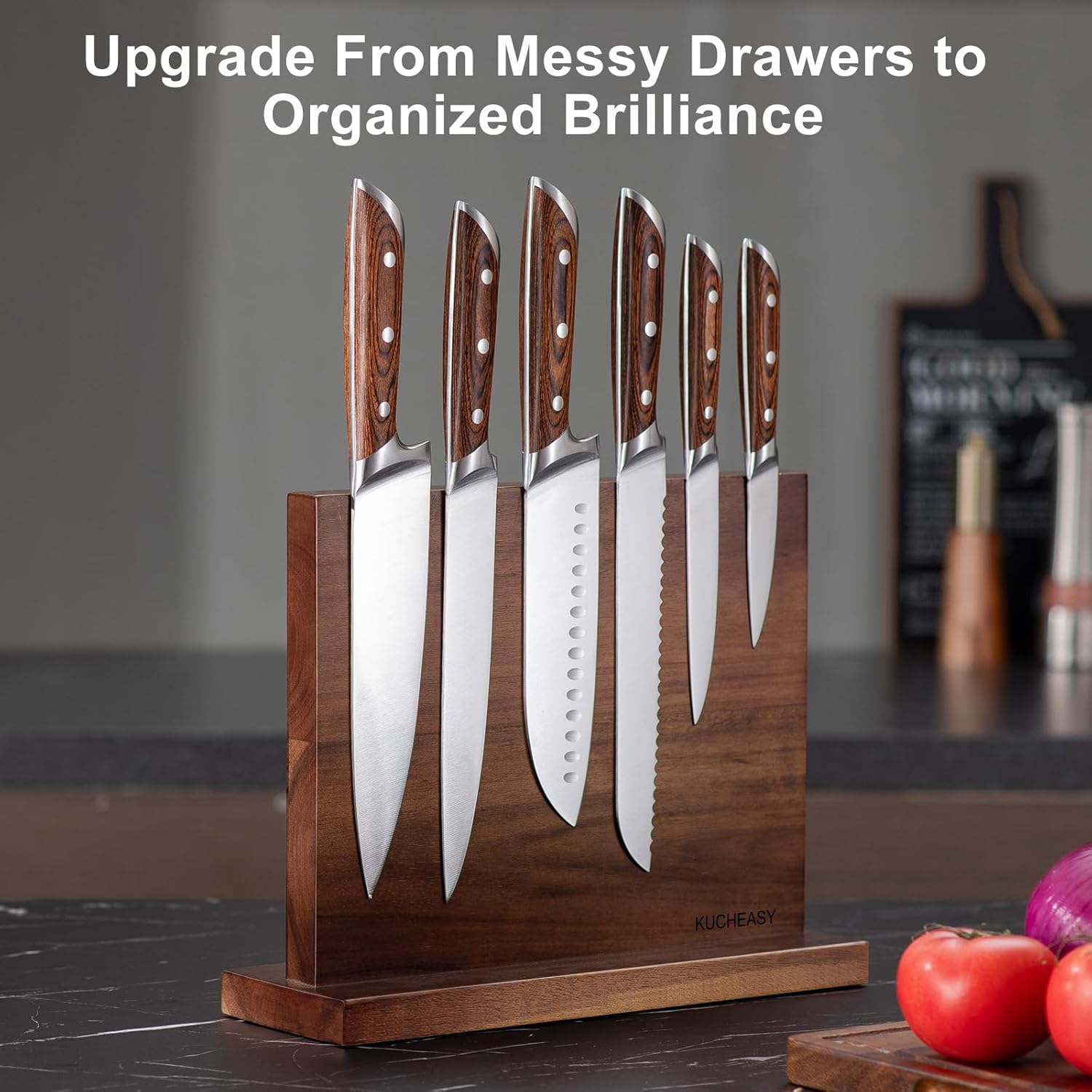 KUCHEASY – Soporte magnético para cuchillos  Bloque magnético de doble cara para cuchillos sin cuchillos  Soporte universal de madera para cuchillos