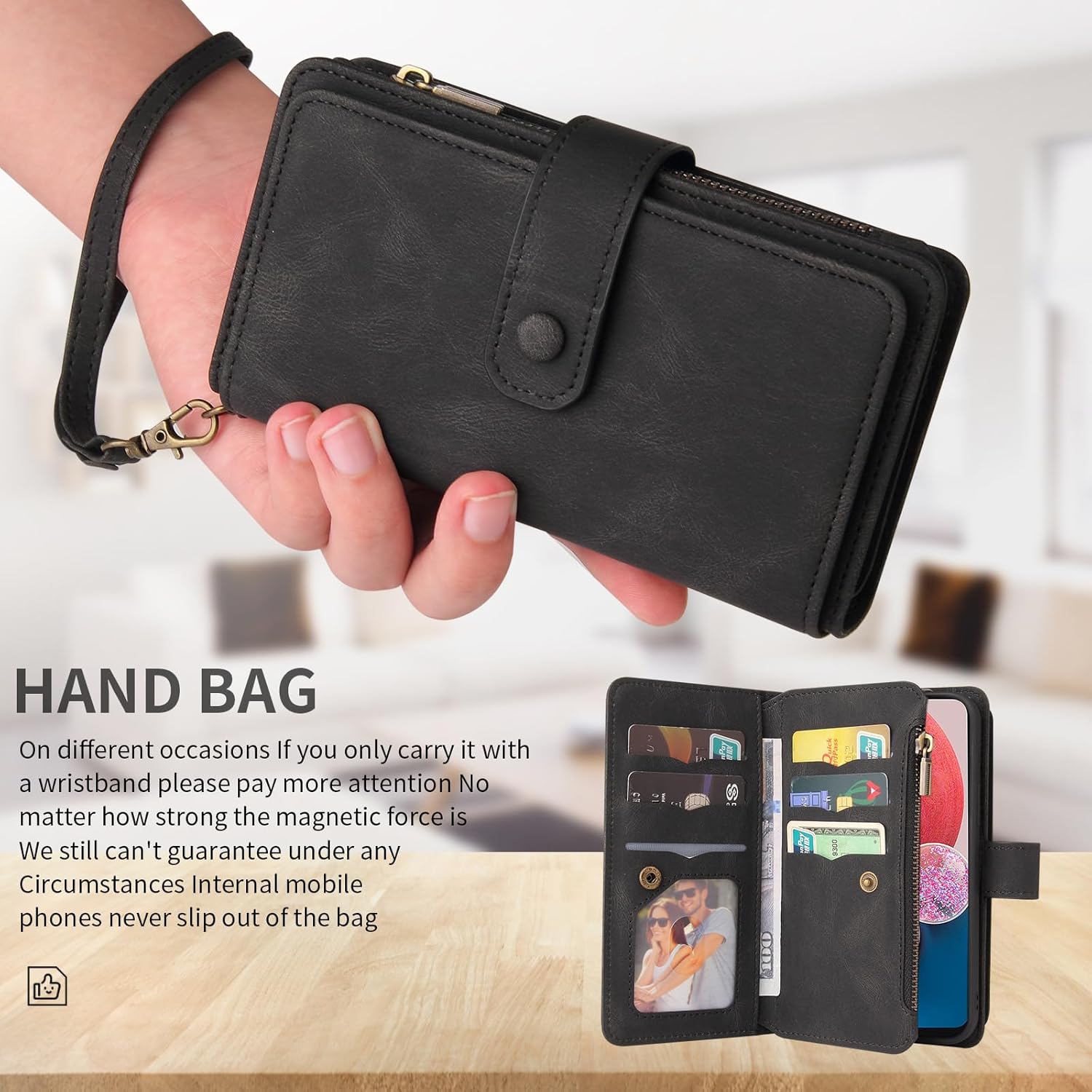 Asuwish Funda de teléfono para Samsung Galaxy A13 4G Funda tipo cartera con protector de pantalla de vidrio templado y correa de muñeca de cuero con