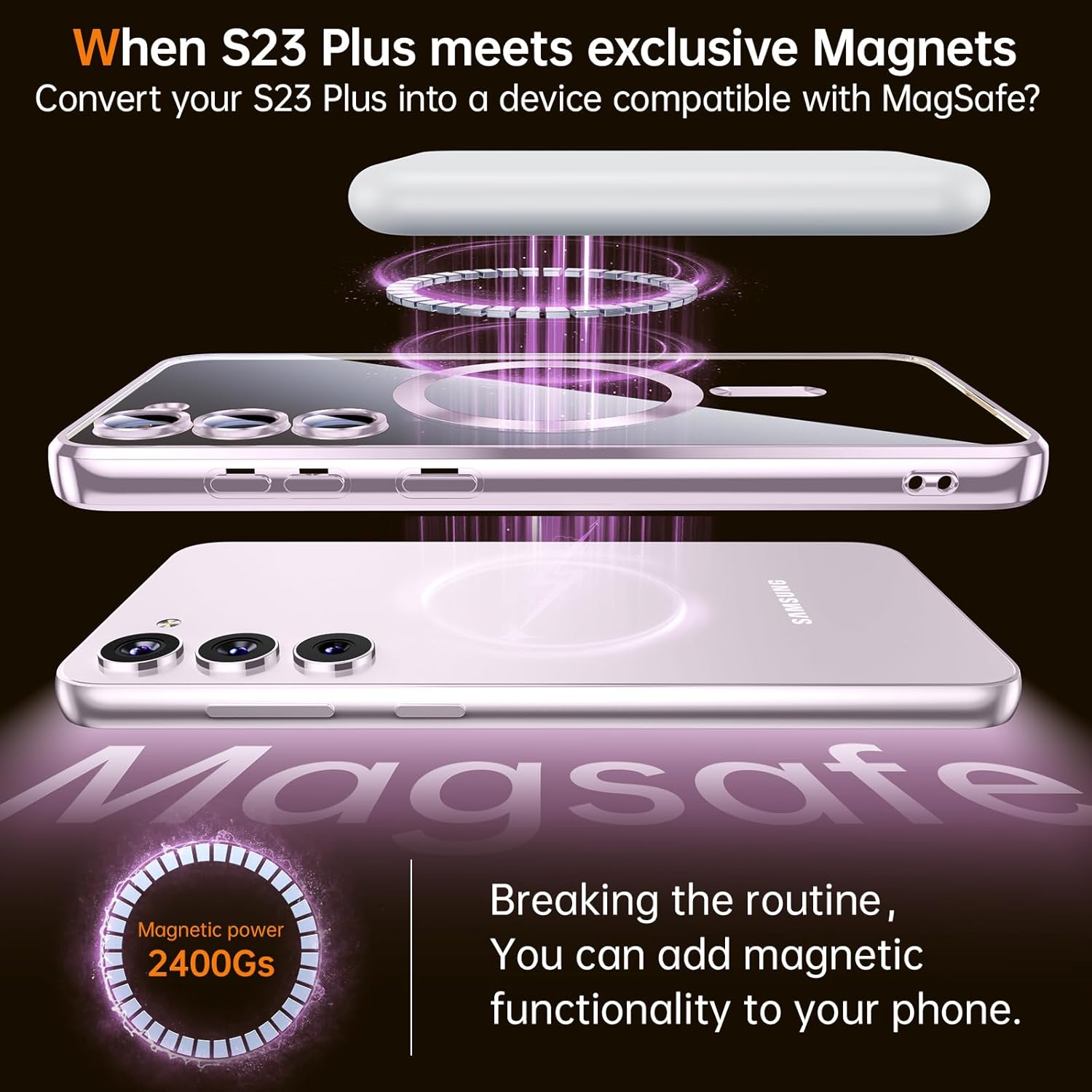 Funda para Samsung Galaxy S23 Plus, protección completa de la cámara, compatible con MagSafe, magnética, metálica, brillante, delgada, transparente,
