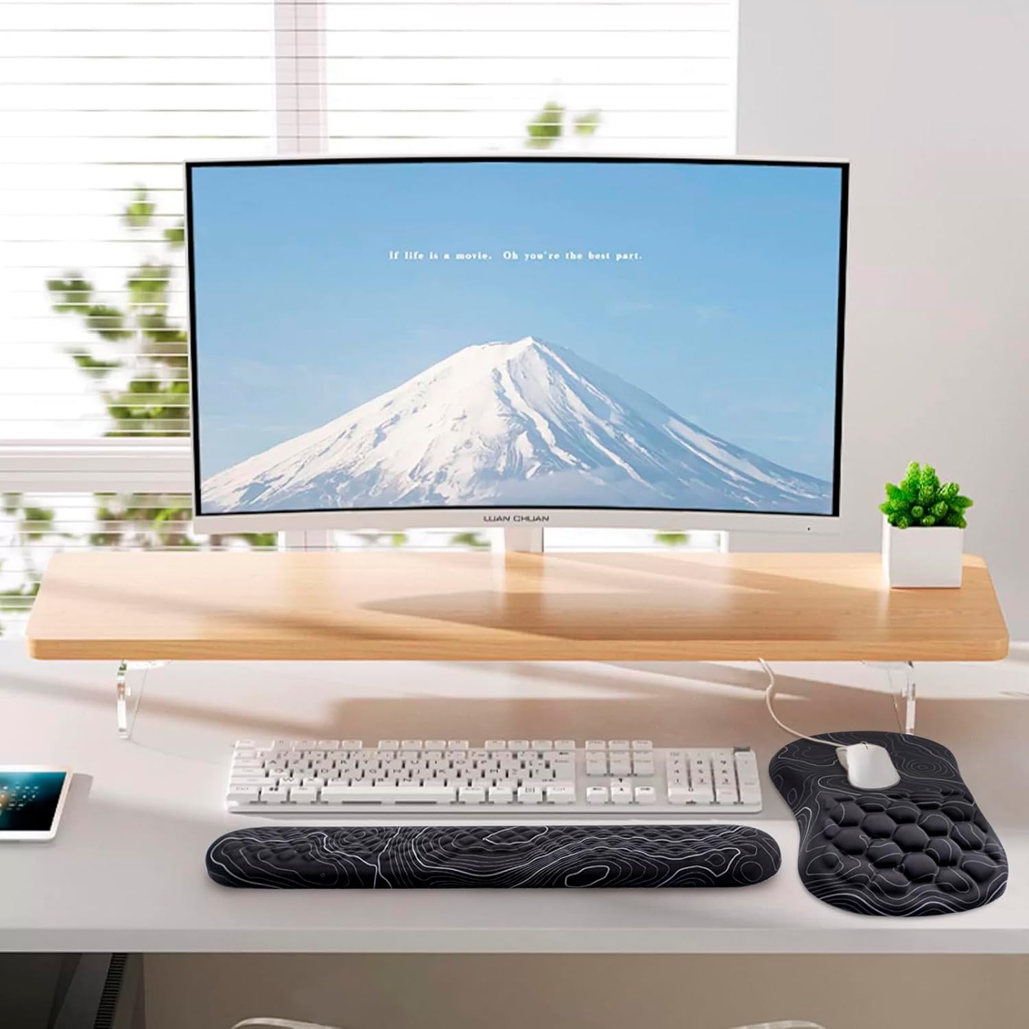 Laokiiy – Soporte de muñeca para mouse, reposamuñecas para teclado 2 en 1 + alfombrilla ergonómica para mouse, reposamuñecas antideslizante para