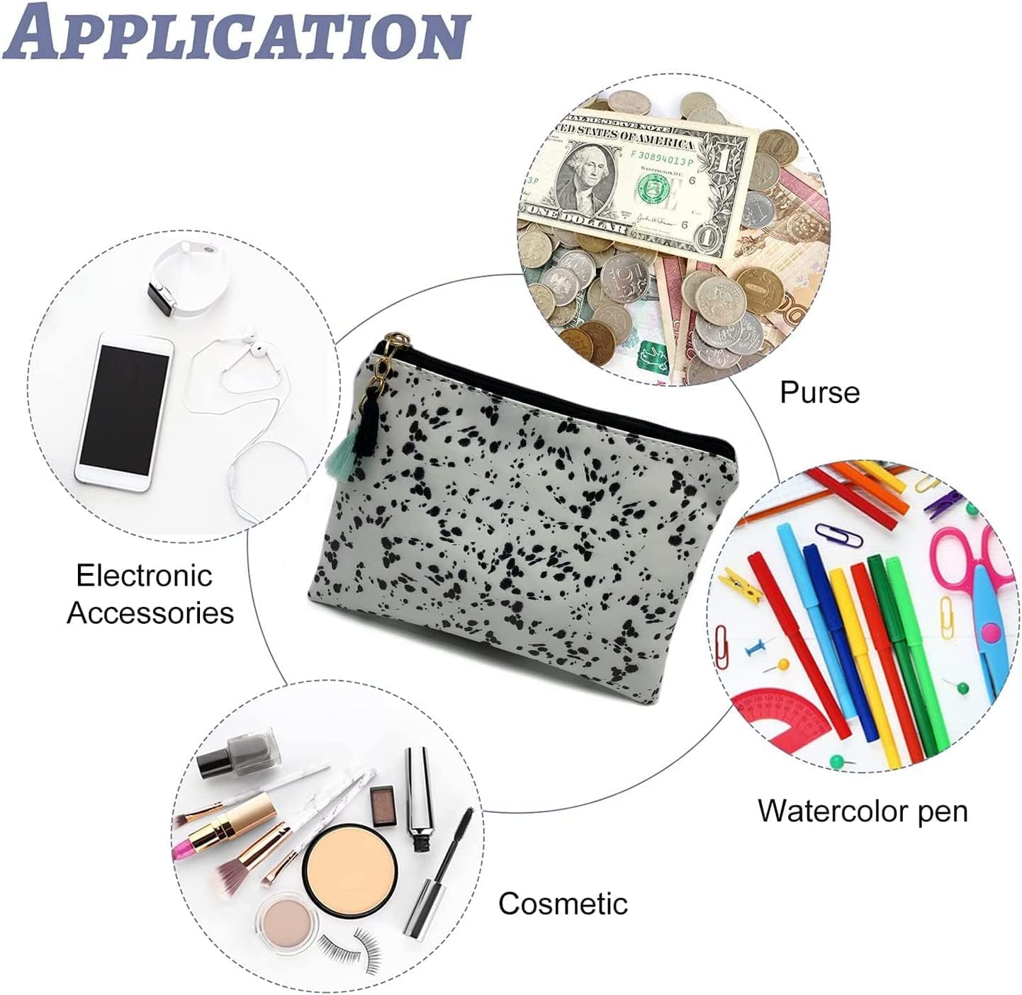 Bonita bolsa de cosméticos pequeña para mujeres y niñas, de piel sintética, pequeña bolsa de aseo de viaje, organizador de accesorios con borla de