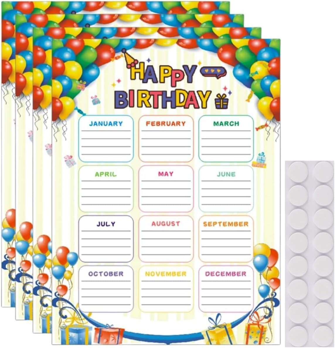 Paquete de 4 carteles de feliz cumpleaños para decoración de aula, recortes de calendario de cumpleaños para tablón de anuncios escolar, pizarras de
