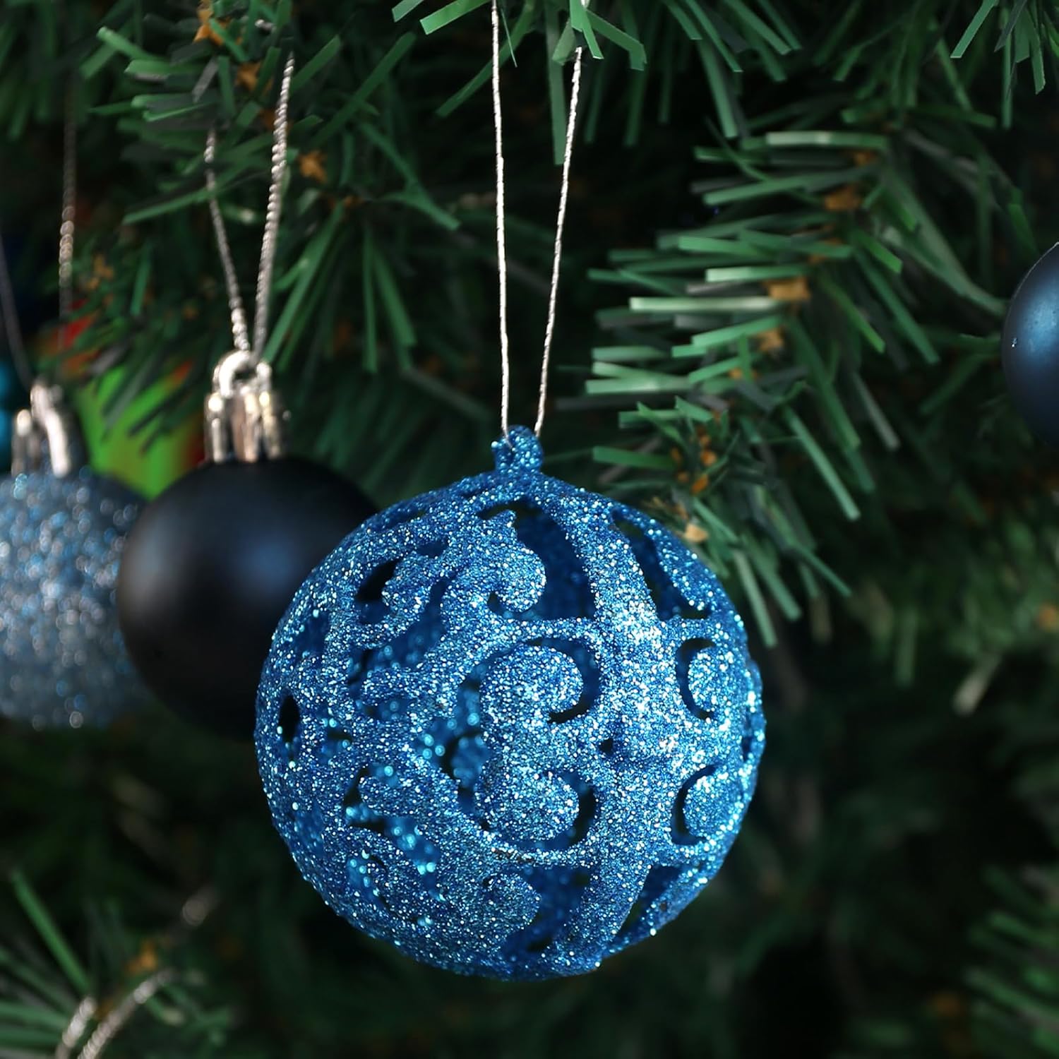 DomeStar 100 adornos de bolas de Navidad, adornos para árbol de Navidad, bolas inastillables con purpurina, copos de nieve para árbol de Navidad,