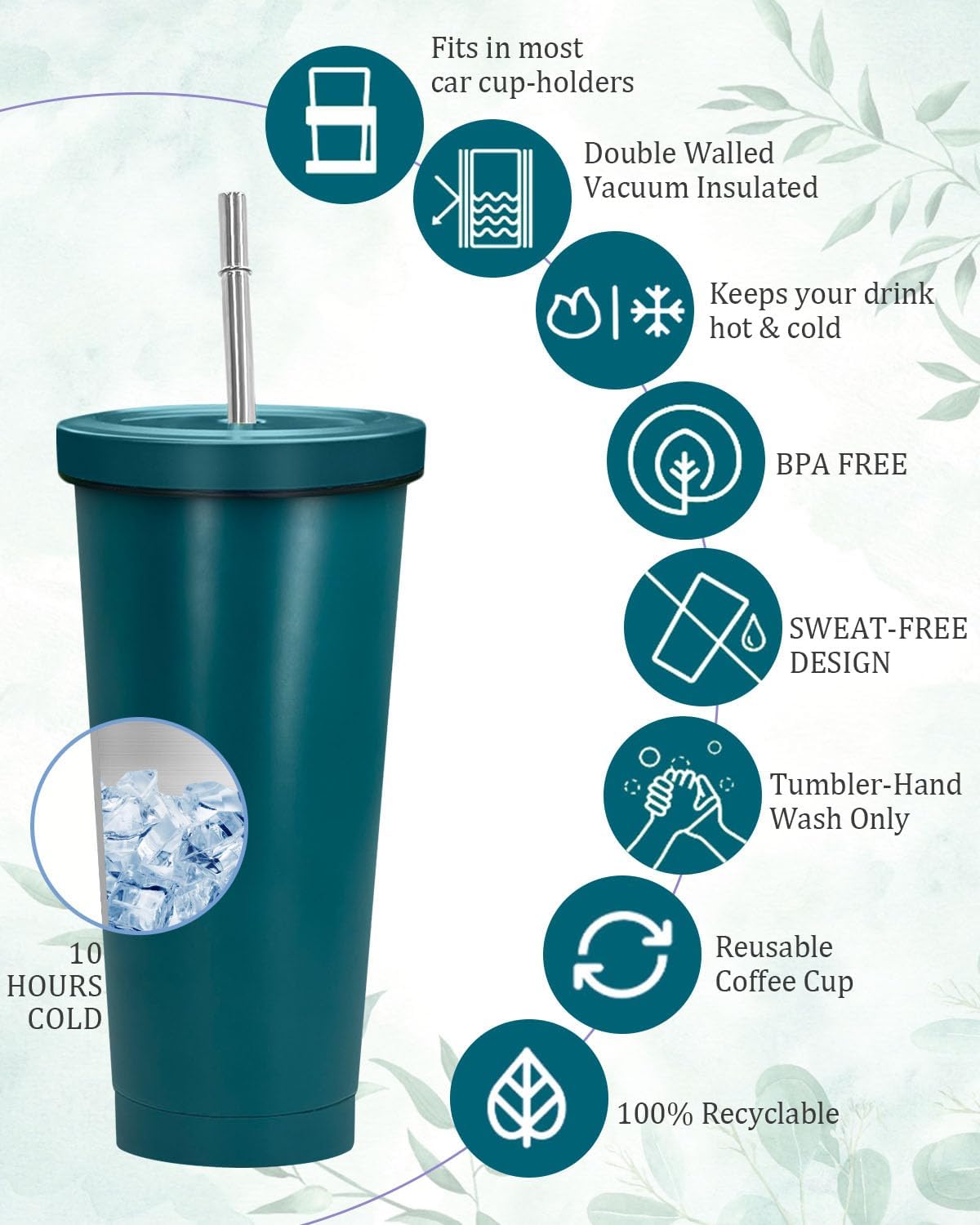 Vaso de 25 onzas con tapa y pajilla, vaso de acero inoxidable aislado al vacío, taza de café reutilizable con aislamiento al vacío, taza de café con