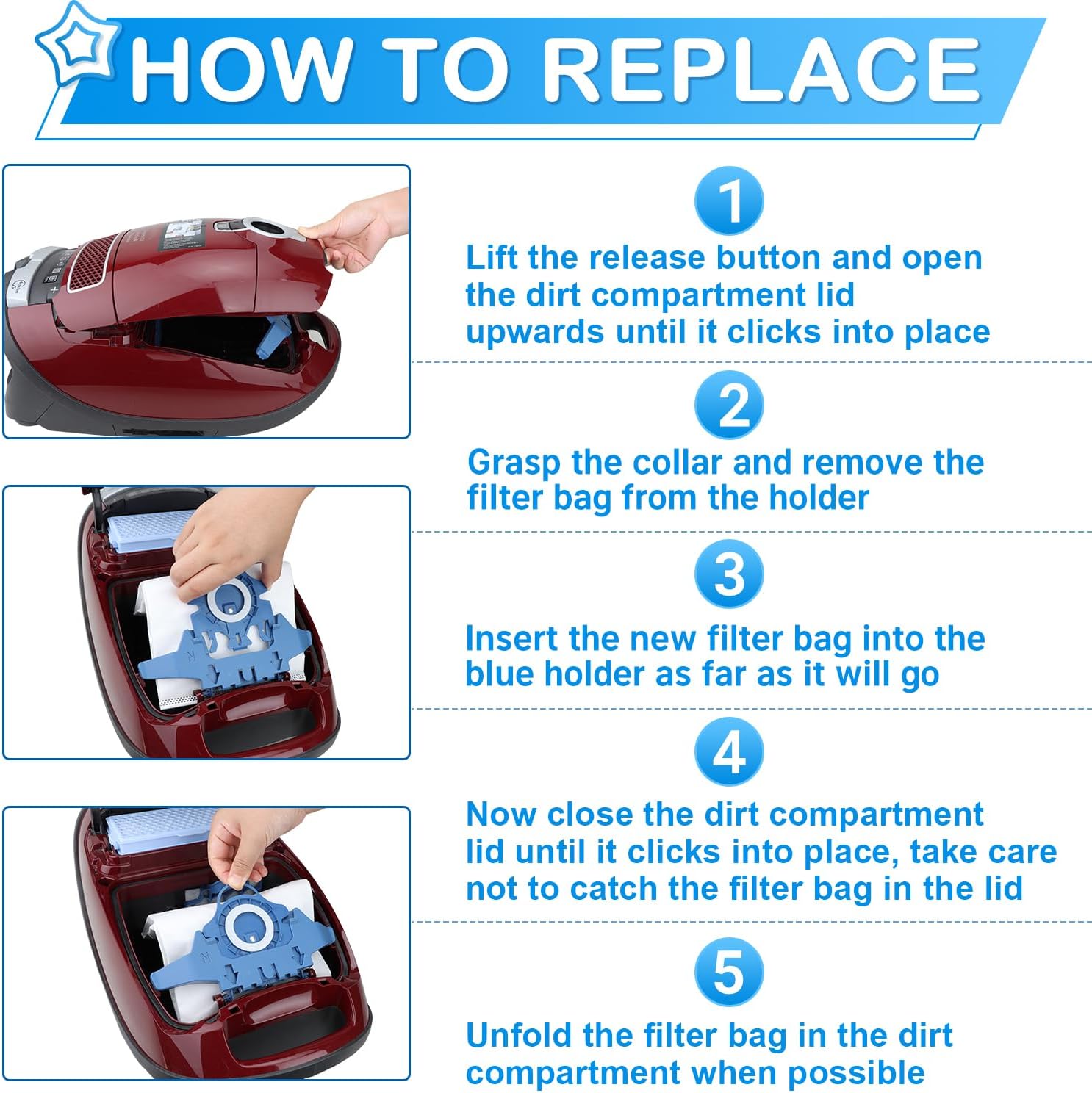 Aryavos Airclean GN 3D Efficiency – Bolsas de vacío para Miele Classic C1 C2 C3 S227 S240 S270 S400 S2 S2 S5 S8 Series incluye 10 bolsas de repuesto