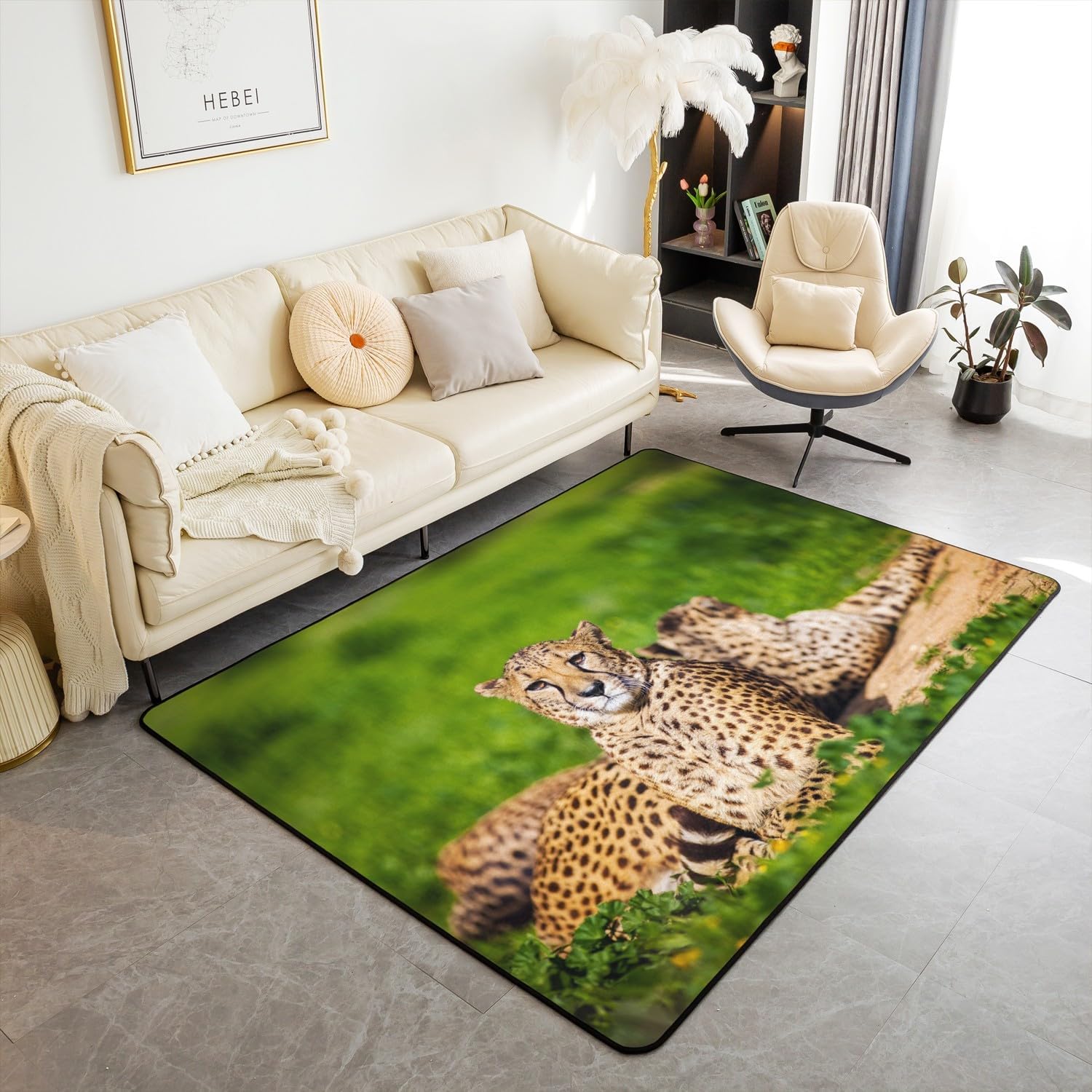 Alfombra estampada de leopardo para sala de estar, dormitorio, alfombra decorativa con estampado de guepardo, diseño de animales salvajes, temática