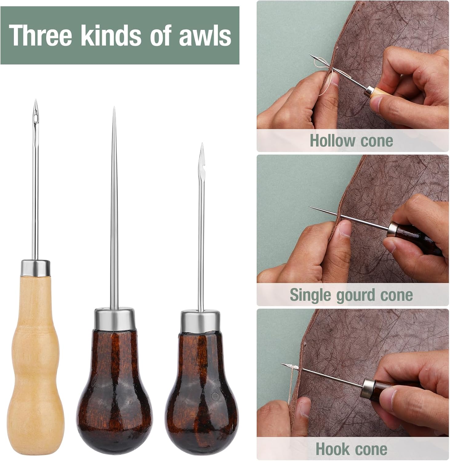 LOKUNN Kit completo de costura de cuero, 47 piezas, herramientas de costura de cuero para principiantes, kit de reparación de tapicería con hilo