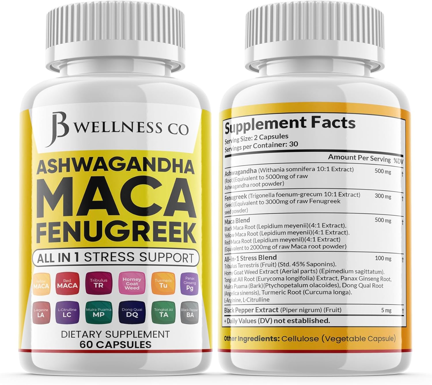 JB WELLNESS CO Ashwagandha 5000mg raíz de maca 5000mg Fenogreco 3000mg Suplemento con Tongkat Ali Ginseng – Ayuda con el estado de ánimo y la salud
