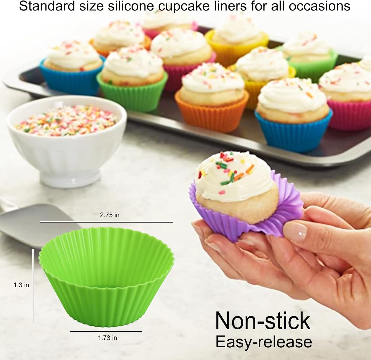DERGUAM – 50 forros de silicona para magdalenas, moldes reutilizables antiadherentes fáciles de limpiar para cupcakes, redondos, cuadrados,