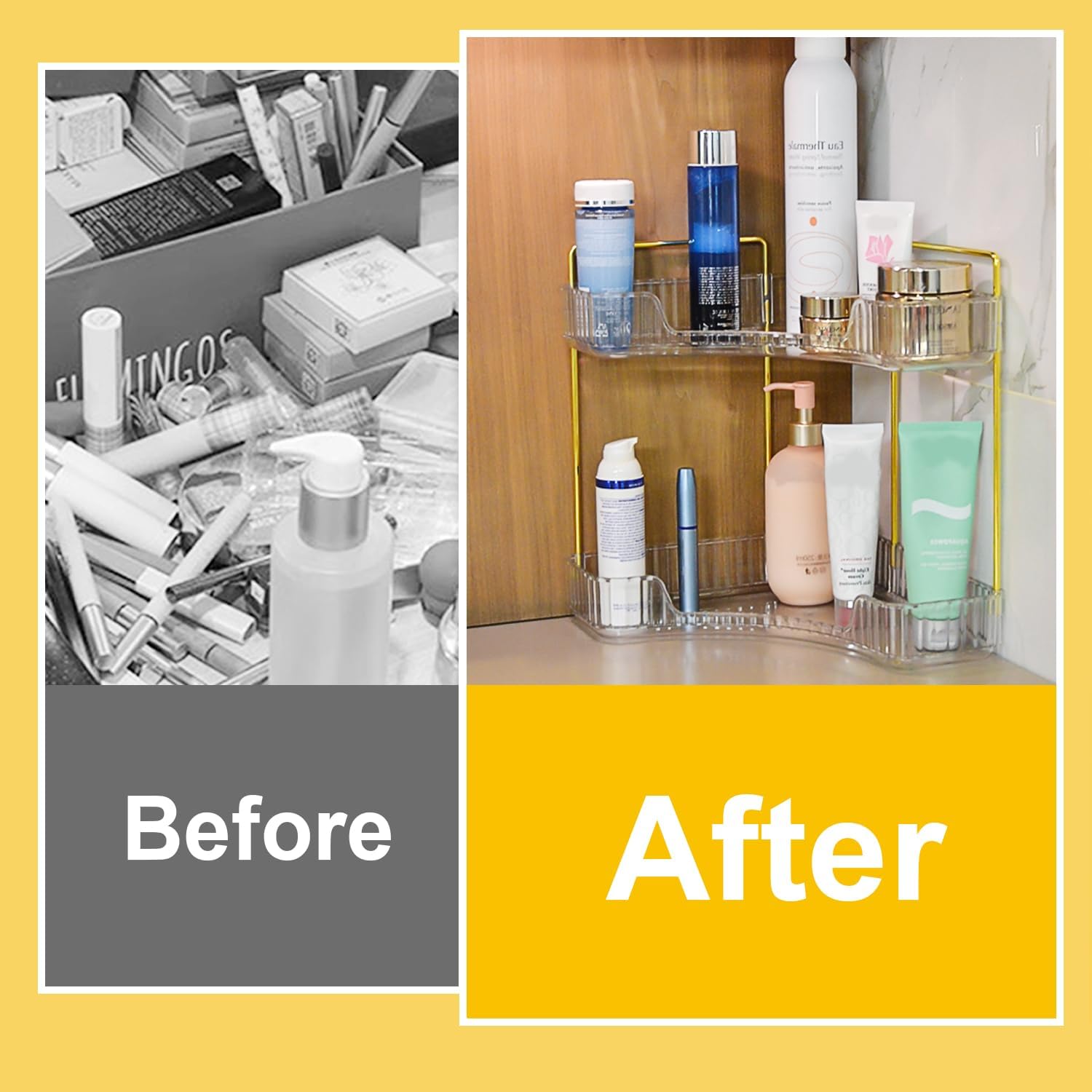 GTI Organizador de mostrador de baño de 2 niveles, organizador de baño multifunción para encimera, organizador de maquillaje para bandeja de