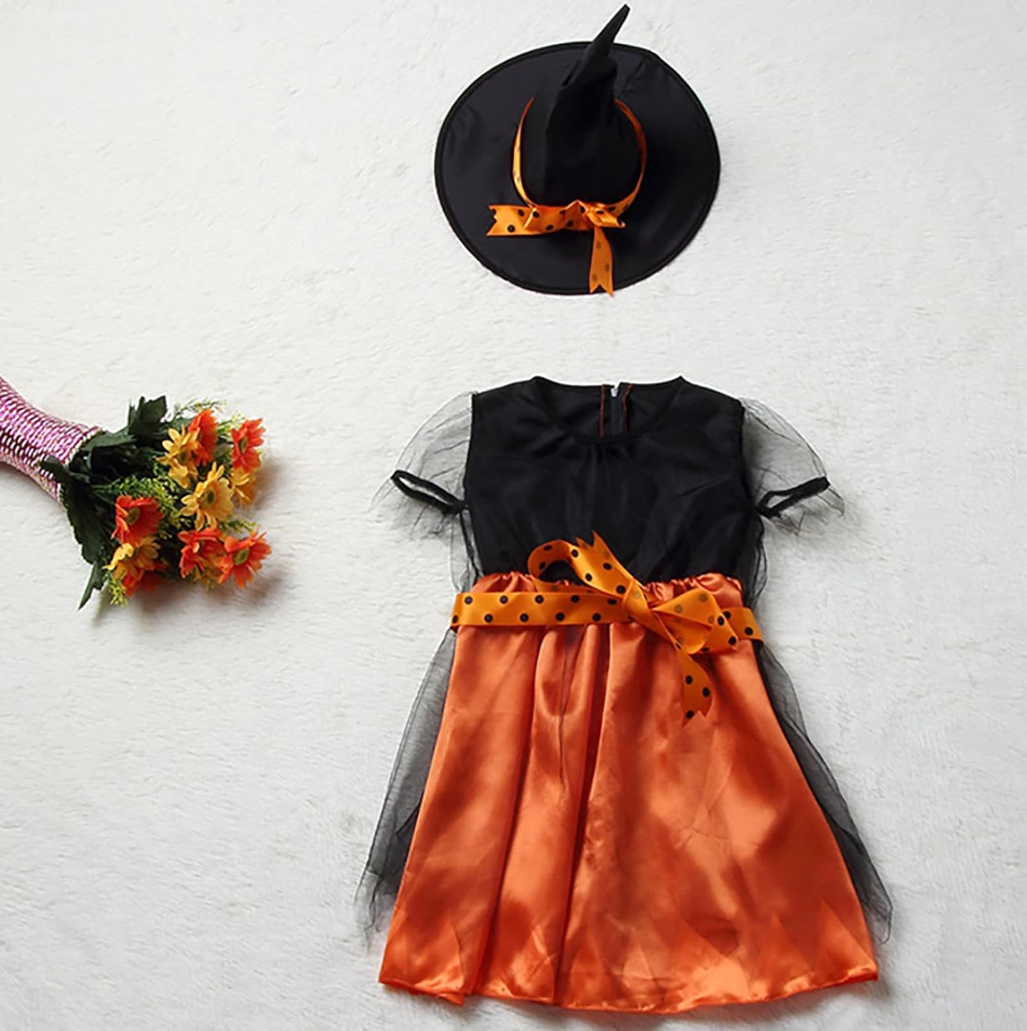 JIFRE Cute Children Halloween Orange Witch Costume for Girls, Toddler Infant Baby Halloween Costume Outfit Cosplay