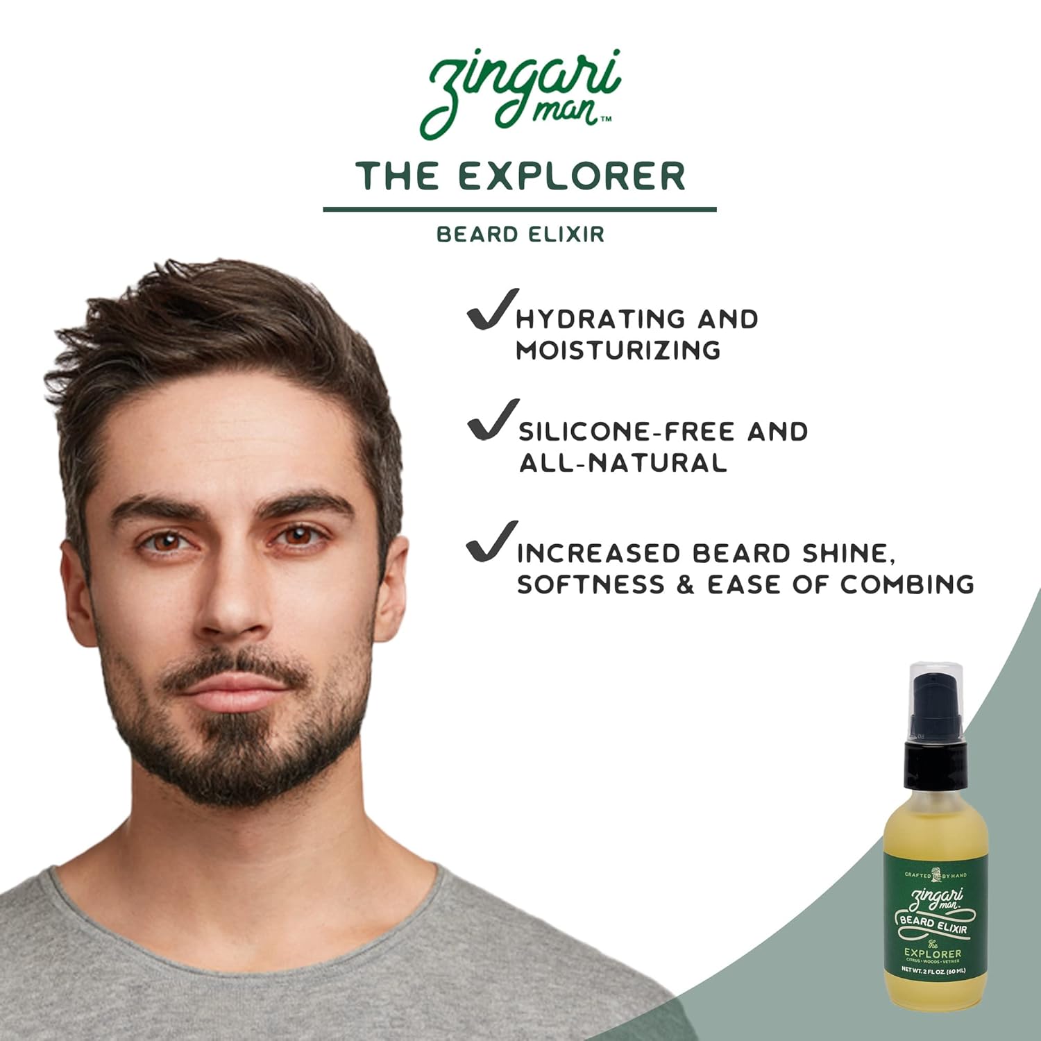 Zingari Man The Explorer Beard Elixir  Acondicionador, suavizante y rejuvenecedor  Aceites de frutas naturales para domar barbas y bigotes y nutrir