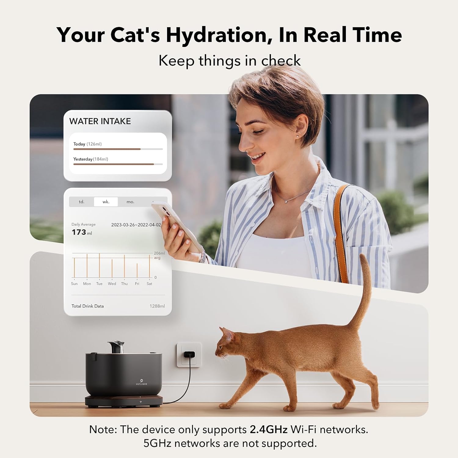 Fuente de agua para gatos con bomba inalámbrica, fuente de agua para mascotas Dockstream de 2.5L84 onzas para gatos en el interior, dispensador