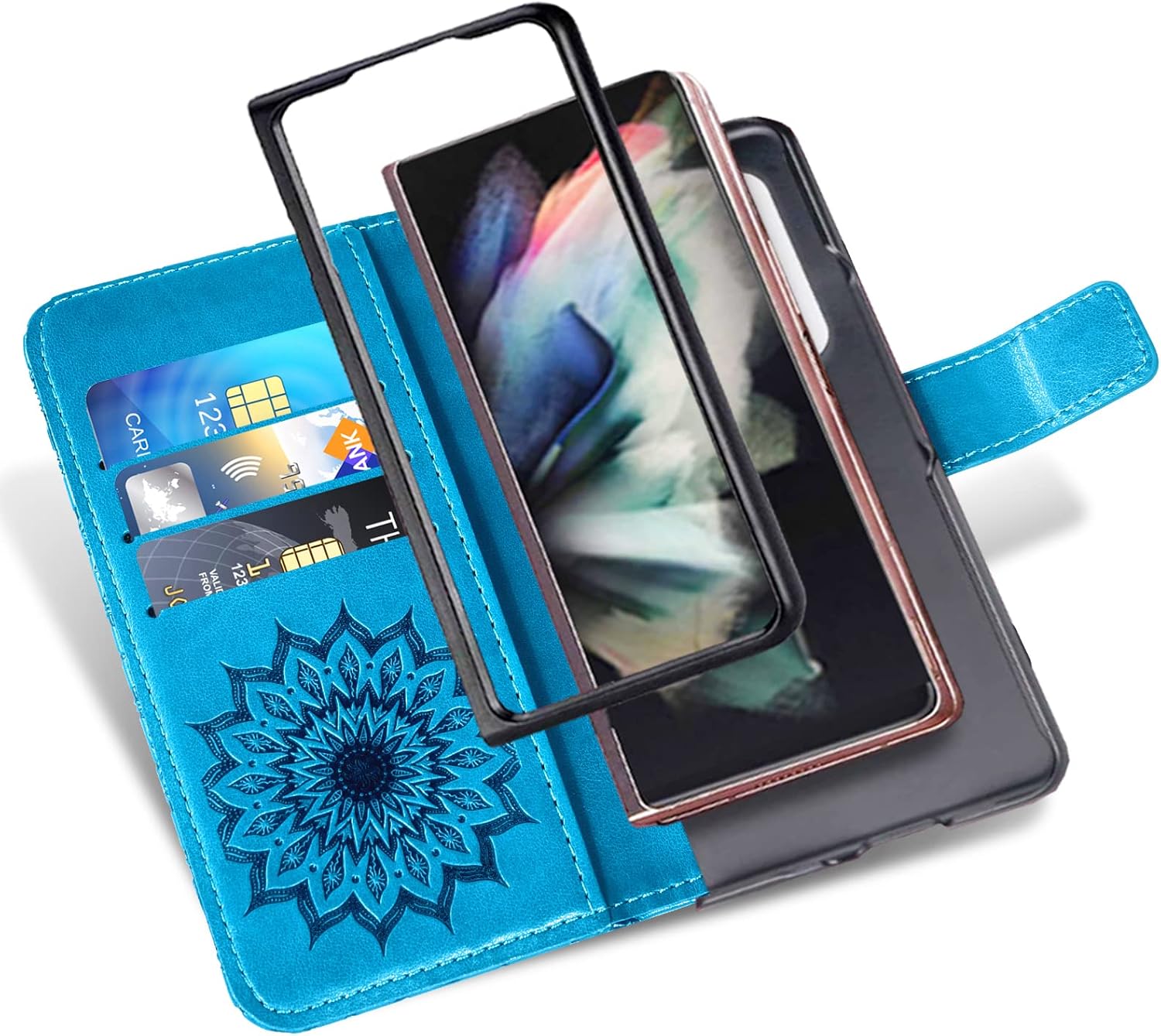 Asuwish Funda de teléfono para Samsung Galaxy Z Fold 4 5G 2022 cartera y girasol de cuero delgado con tapa para tarjetero, accesorios para celda,