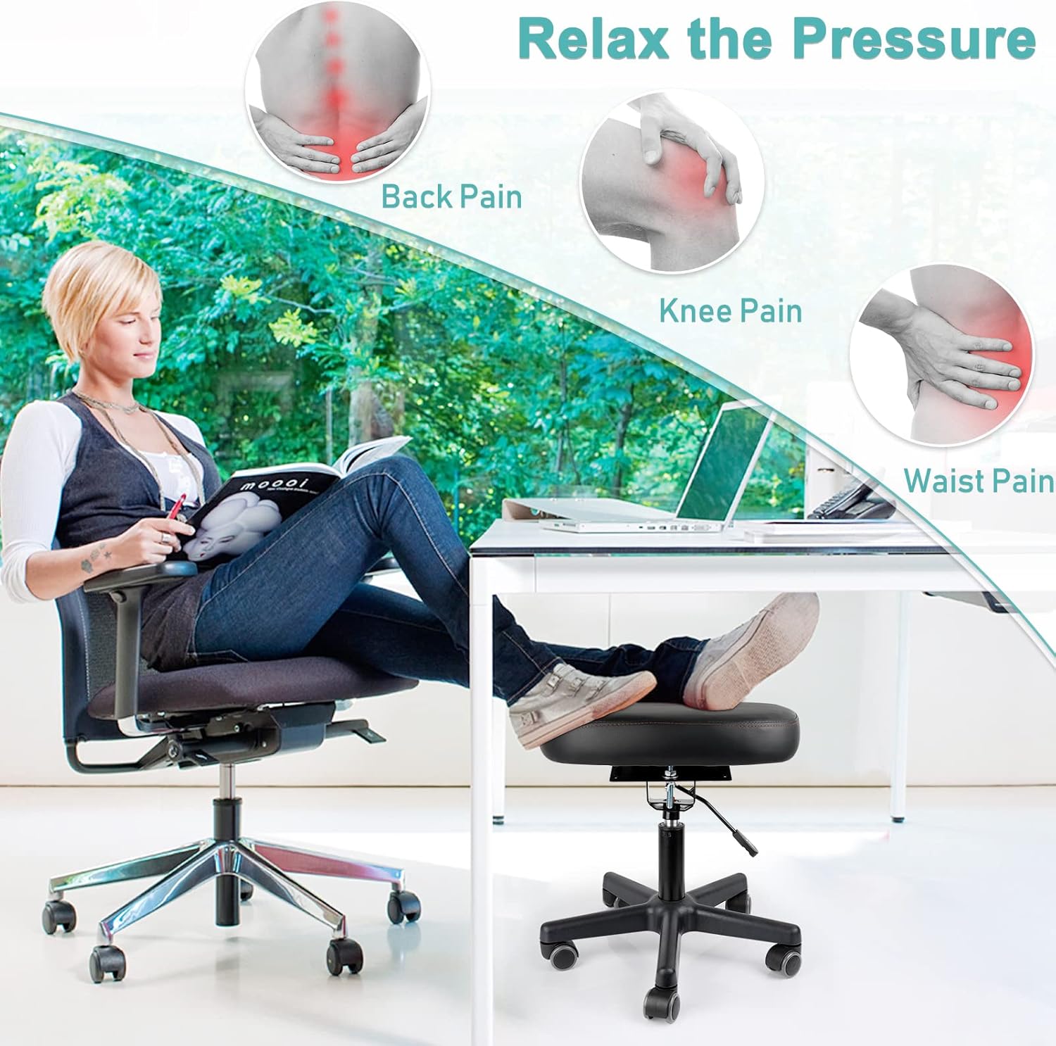 Reposapiés debajo del escritorio, altura ajustable y ángulo de inclinación, reposapiés ergonómico otomano con ruedas, reposapiés rodante de 360 para
